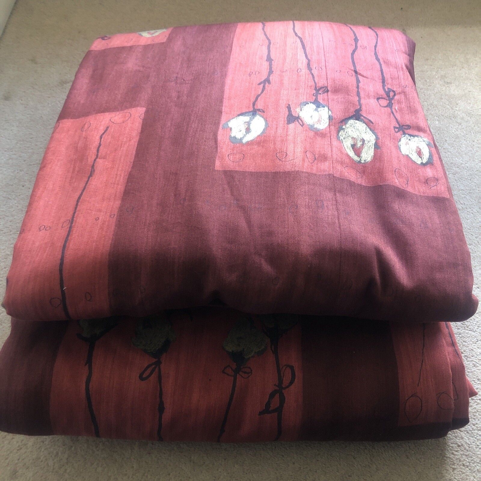 photo for sale Vintage Pair Of Red Interlined Mtm Curtains 80 X 209cm Per Panel & Pelmet