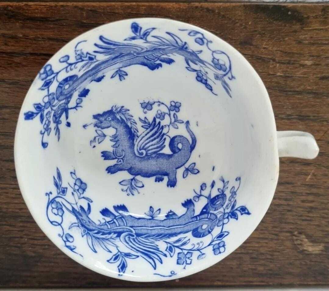 Dragon Teacup Chinese Blue White Design | 19th Century English Porcelain | Hand Painted Chinoiserie Tea Cup | Oriental Antique Gift photo for sale