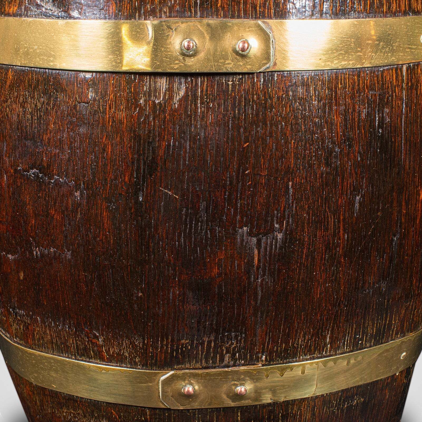 photo furniture Antique Oval Stick Stand, English Oak, Coopered Barrel, Umbrella Loop, Victorian