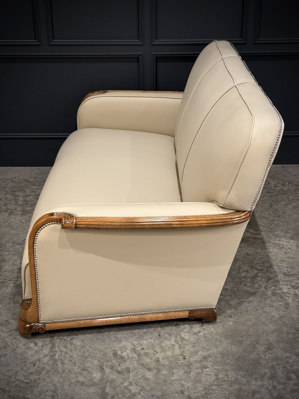 photo vinterior Art Deco Walnut & Leather 3 Piece Suite