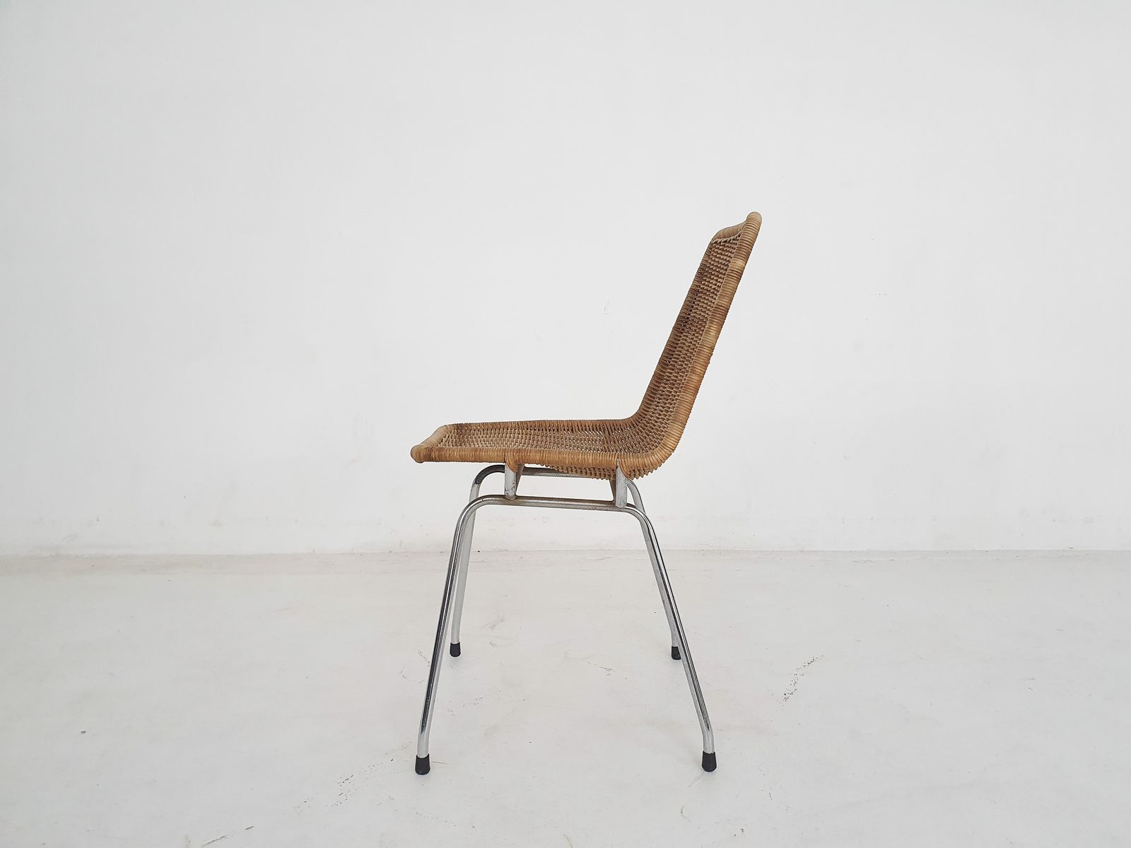 Mid Century Rotan En Metalen Eetkamerstoel, Nederland, Ca. Jaren 1960 photo for sale