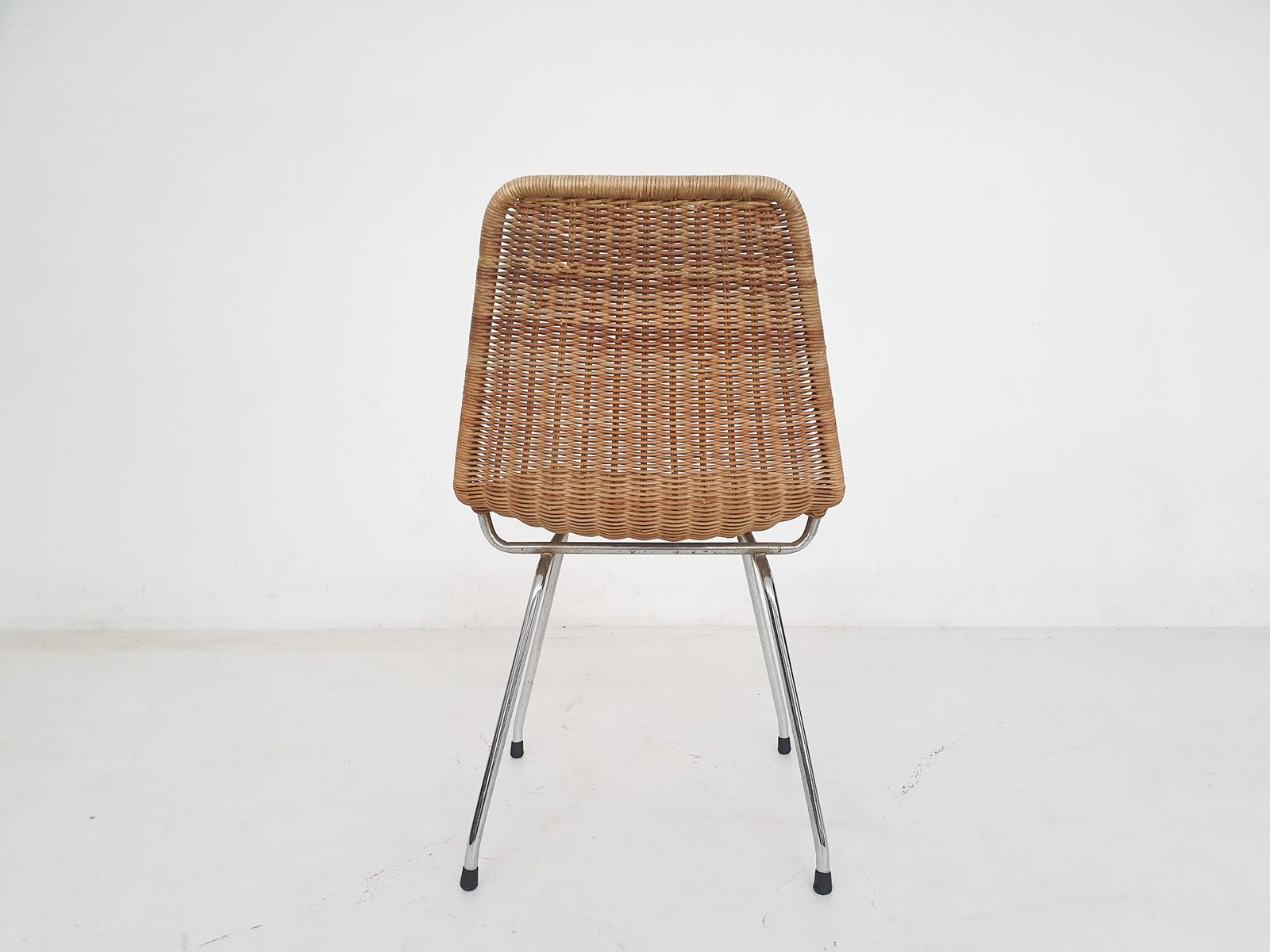 Mid Century Rotan En Metalen Eetkamerstoel, Nederland, Ca. Jaren 1960 photo buy