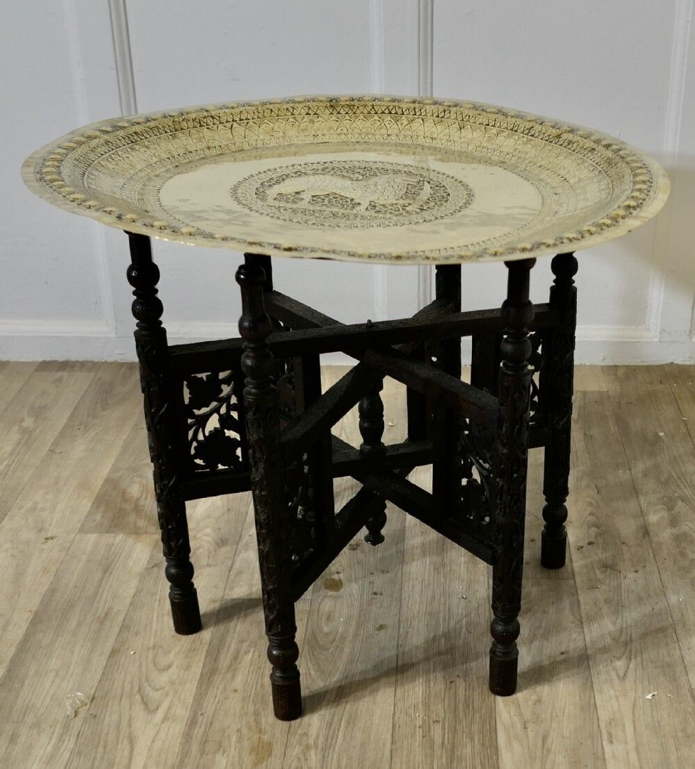 Collapsable Indian Brass Tray Top Table