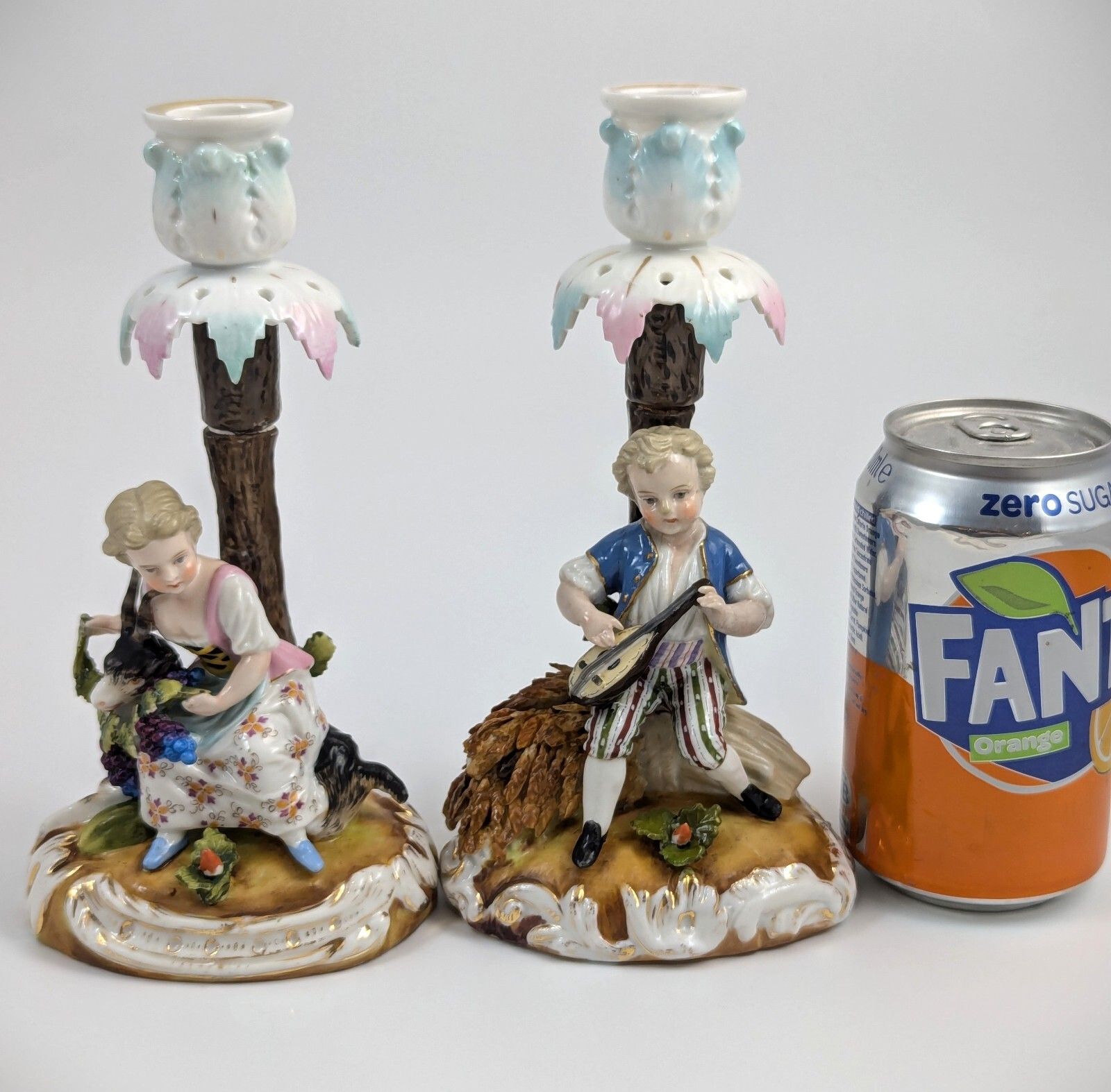 photo for sale Sitzendorf Porcelain Figural Candlesticks, 1884