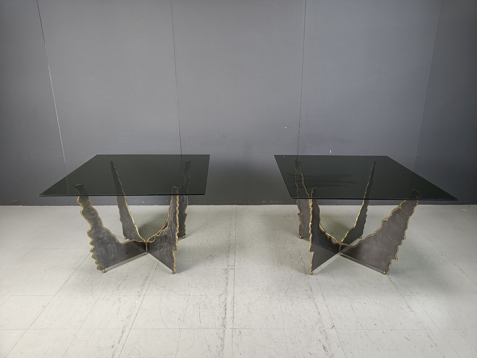 Brutalist Cut Steel Coffee Tables Or Side Tables, 1970s photo buy