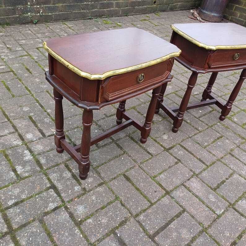 Pair Of Vintage Bedside Cupboards With Hand Painted Gold Highlights photo furniture