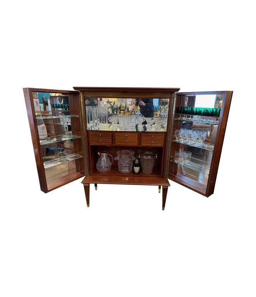 A Wonderful 1950s Two Doored Bar Cabinet By Poalo Buffa With Faux Malachite Panels photo for sale