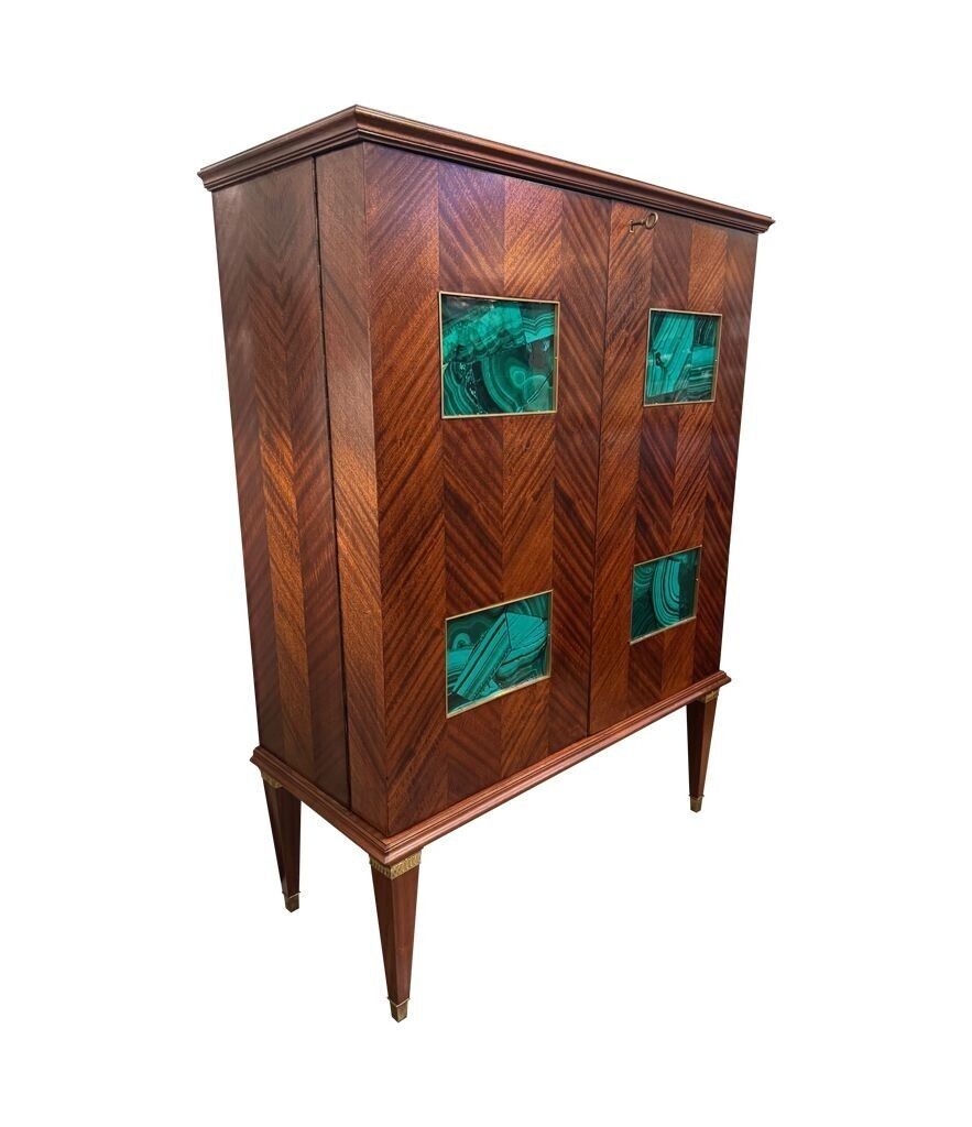A Wonderful 1950s Two Doored Bar Cabinet By Poalo Buffa With Faux Malachite Panels photo Furniture