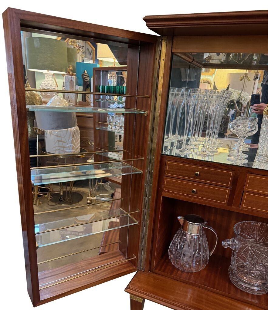 A Wonderful 1950s Two Doored Bar Cabinet By Poalo Buffa With Faux Malachite Panels photo vintage