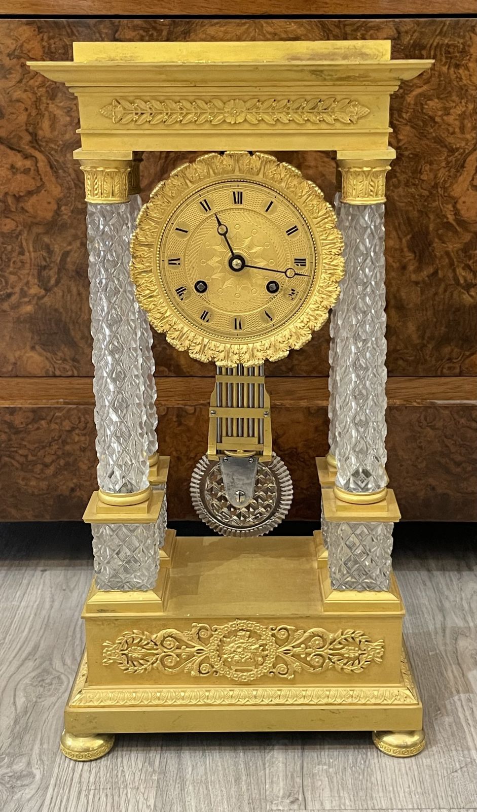 A Fine French Charles X Ormolu And Cut Crystal Portico Mantle Clock photo furniture