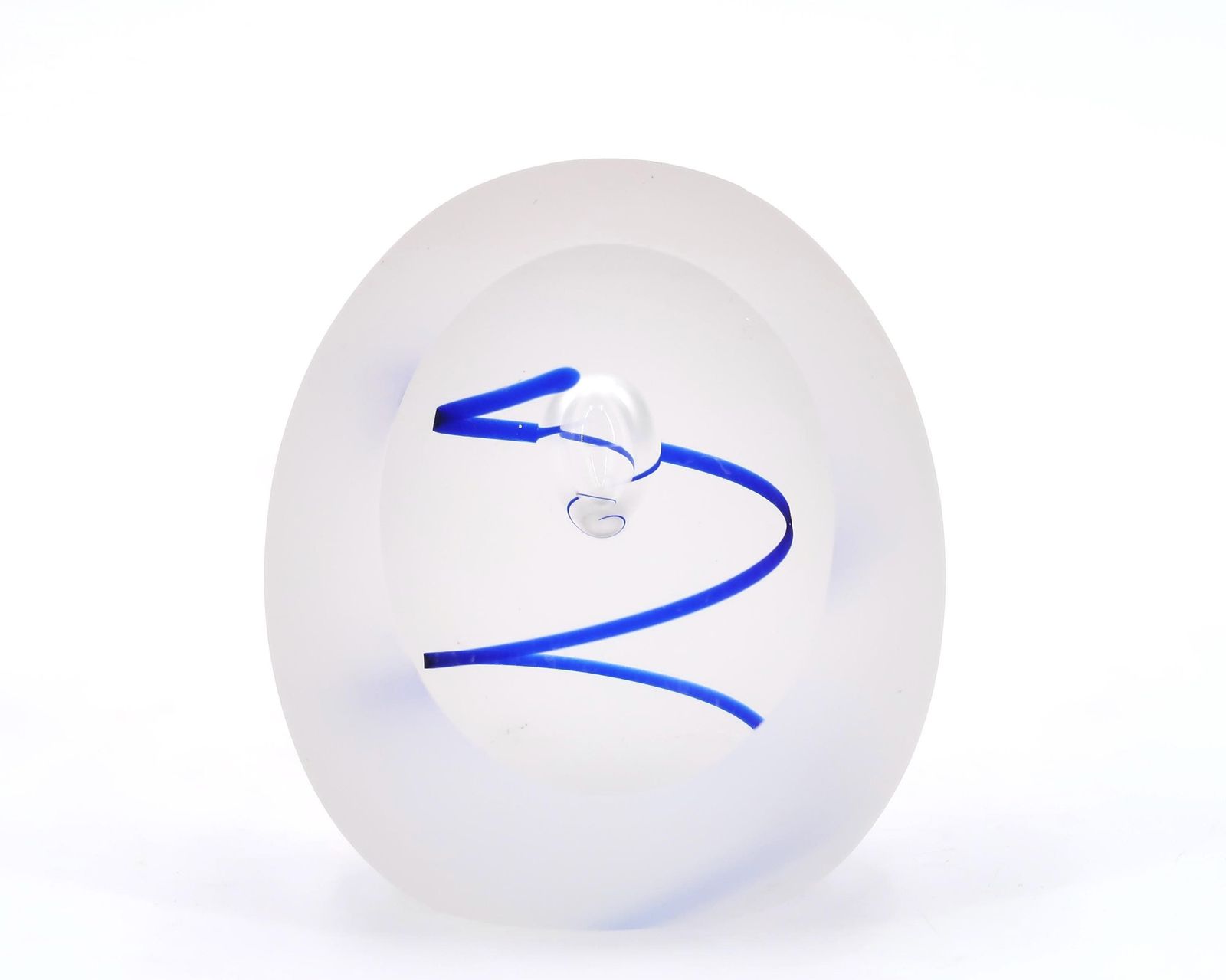 Glass Paperweight With Blue Spiral By Studio Ahus Sweden, 1996 / 1990s, Scandinavian, Art Sculpture