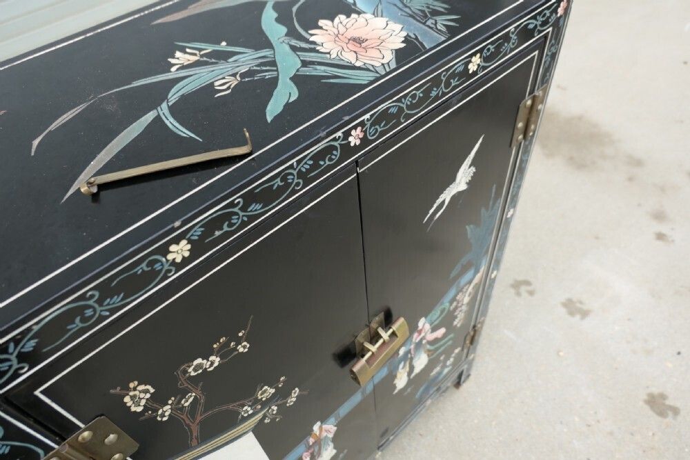 Pretty Chinoiserie Cupboard Decorated With Birds And Flowers photo for sale