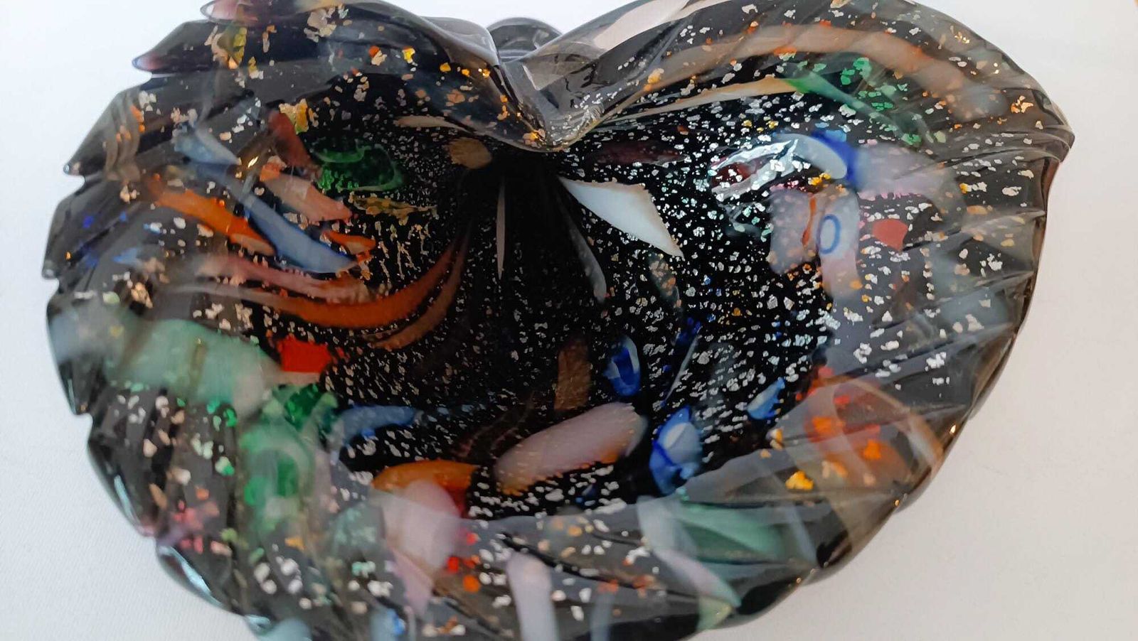 Murano Glass Cornucopia Rest Of The Day Michielotto Design 1988 Black Silver Leaf Dino Martens B photo vintage