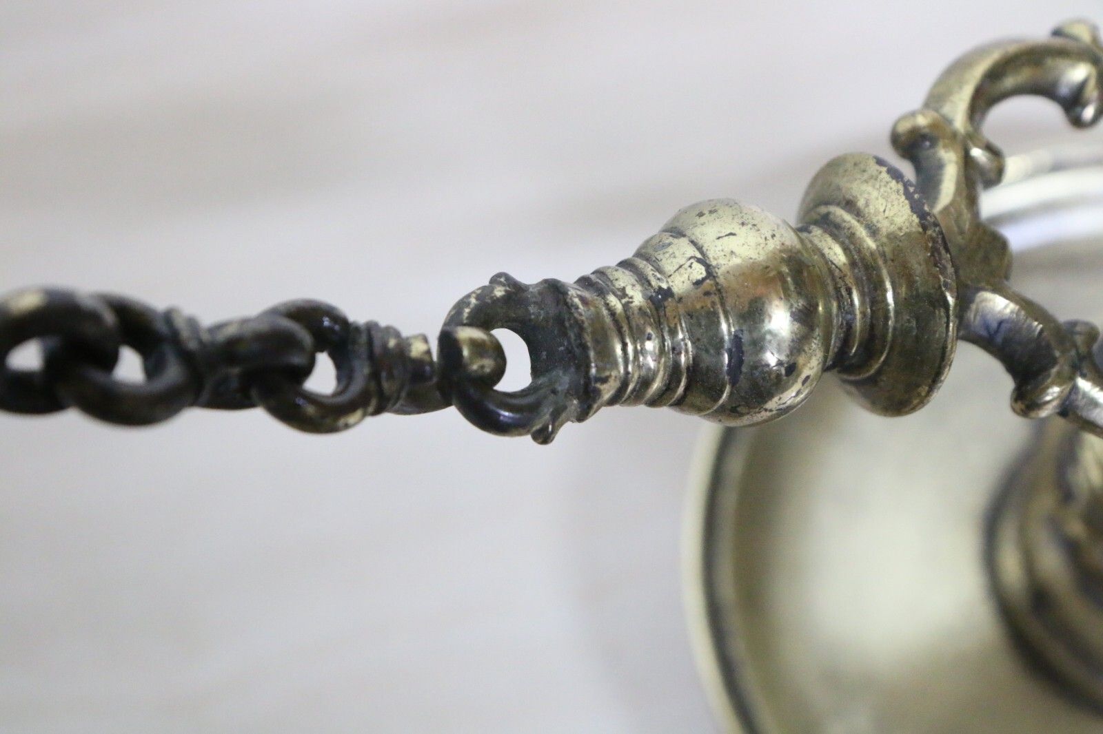 165.0 Antique Ceremonial Hanging Oil Lamp Bronze Thooku Vilakku Hindu Temple Gilt photo