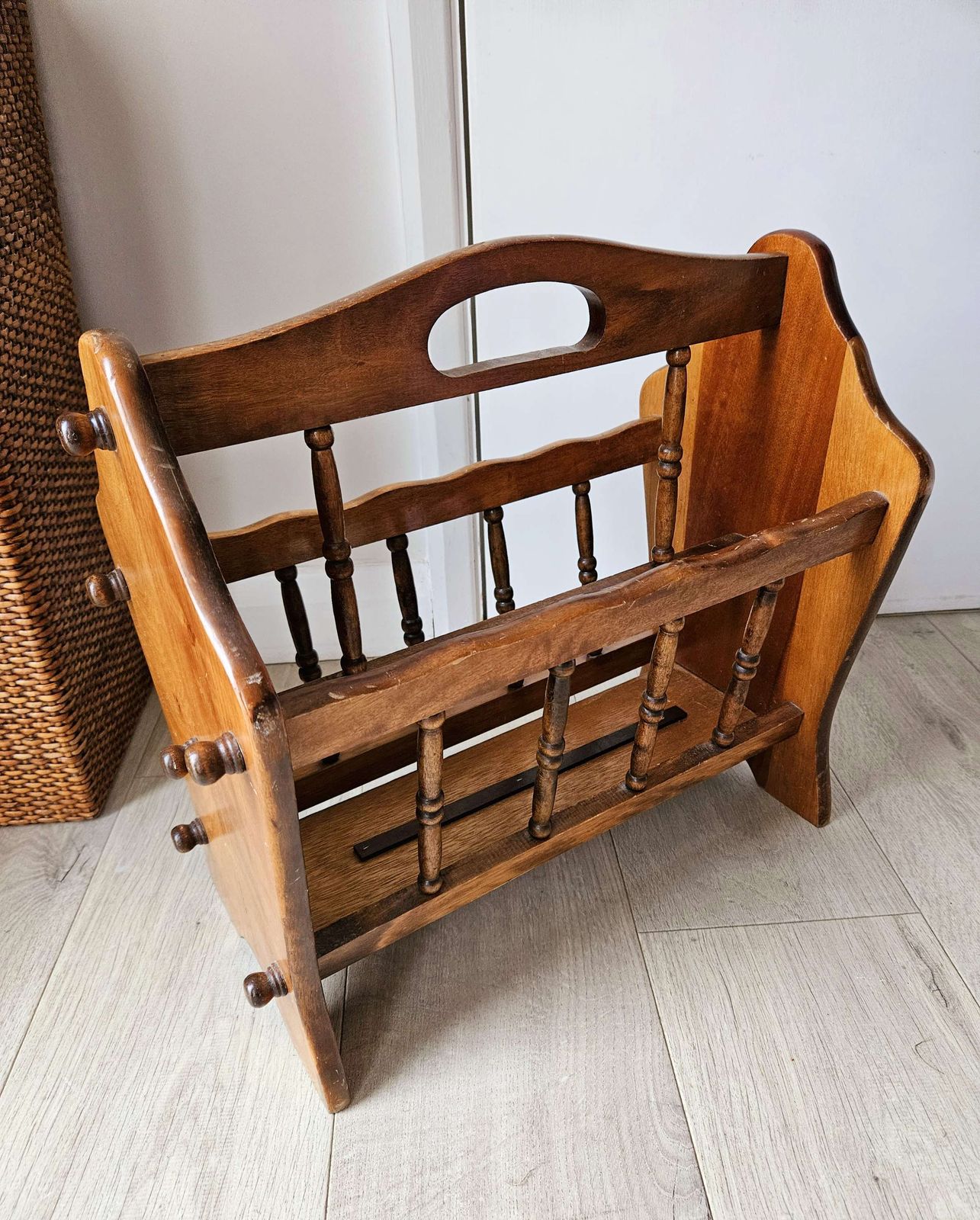 Mid Century Magazine Rack In Polished Wood photo furniture