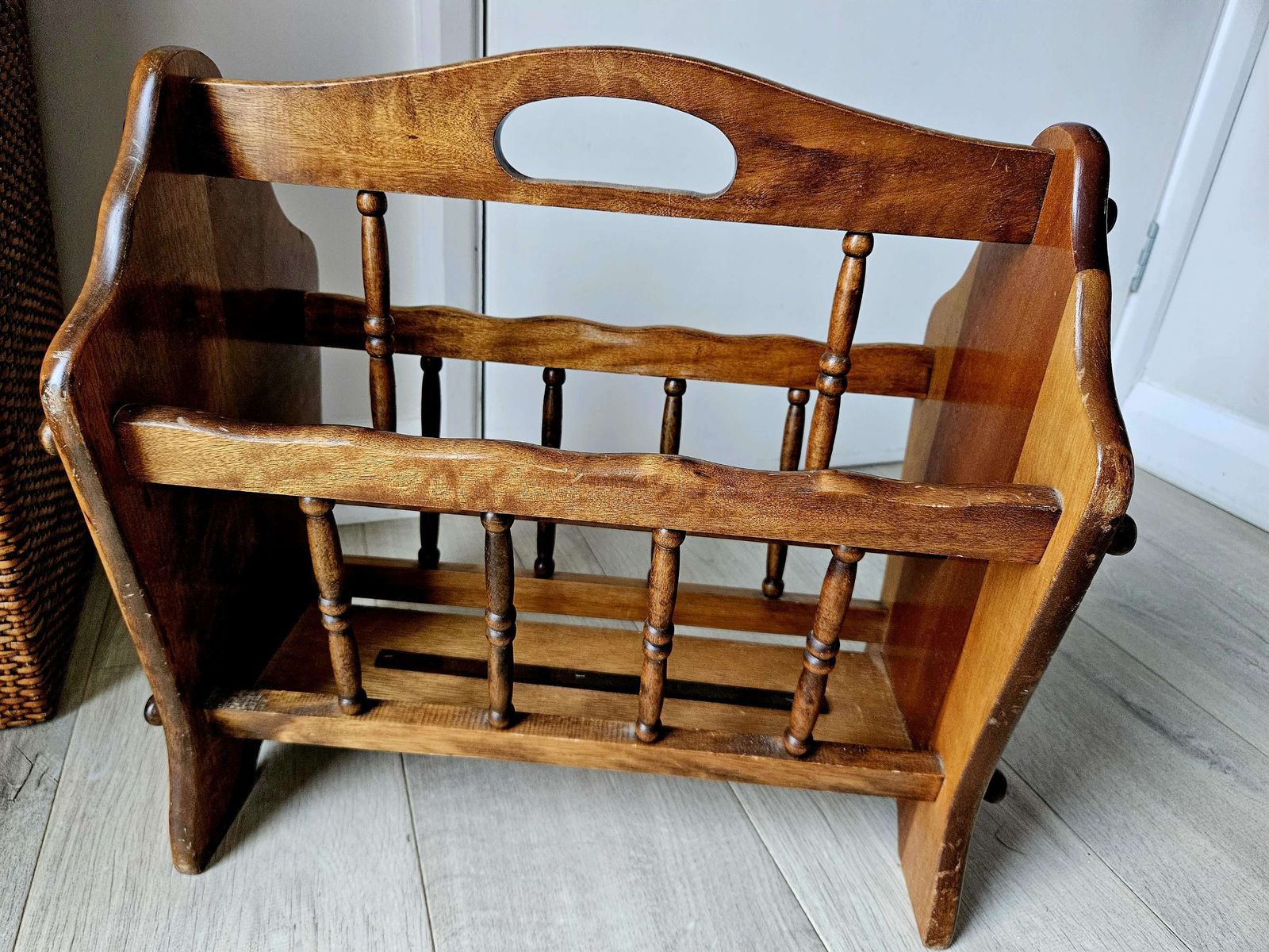 Mid Century Magazine Rack In Polished Wood photo vinterior