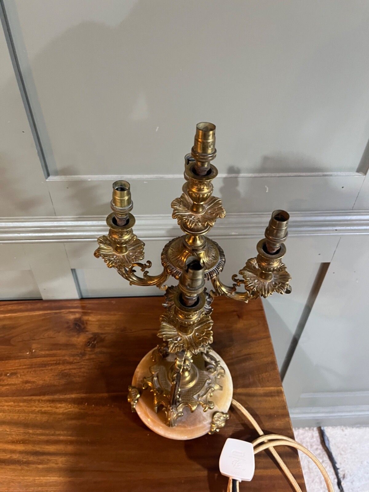 Antique Candelabra Table Lamp Brass, French, 5 Sconces, Re Wired photo Lighting