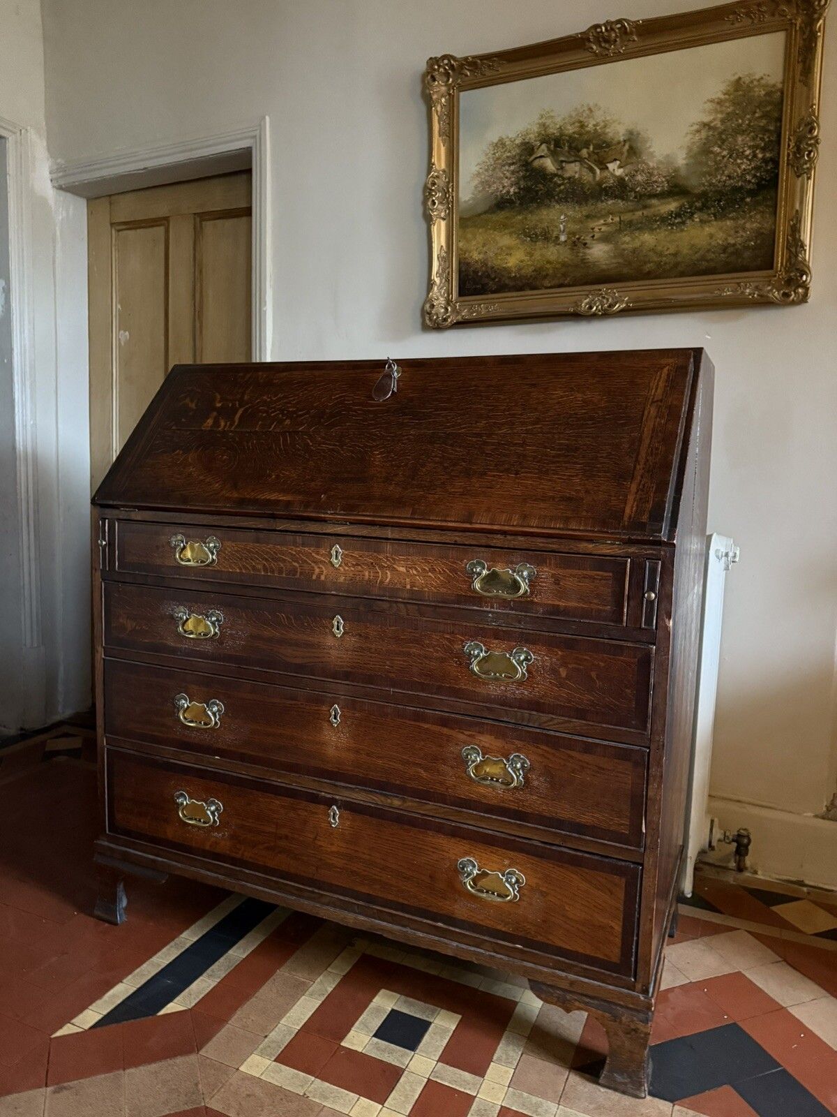 English Georgian Antique  Oak Bureau Writing Desk Chest Of Drawers Desk 1700's photo 549.0