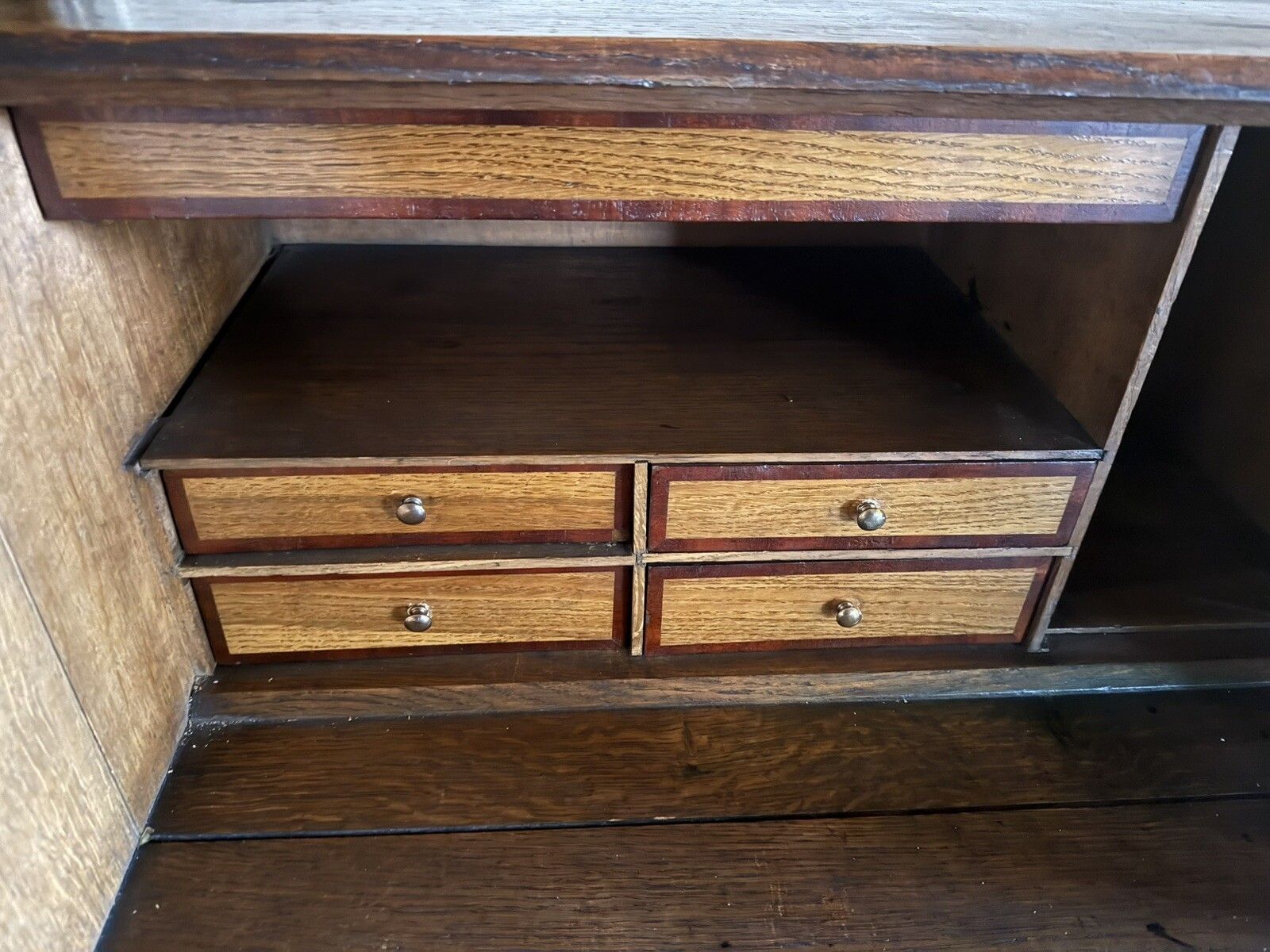 Furniture English Georgian Antique  Oak Bureau Writing Desk Chest Of Drawers Desk 1700's photo