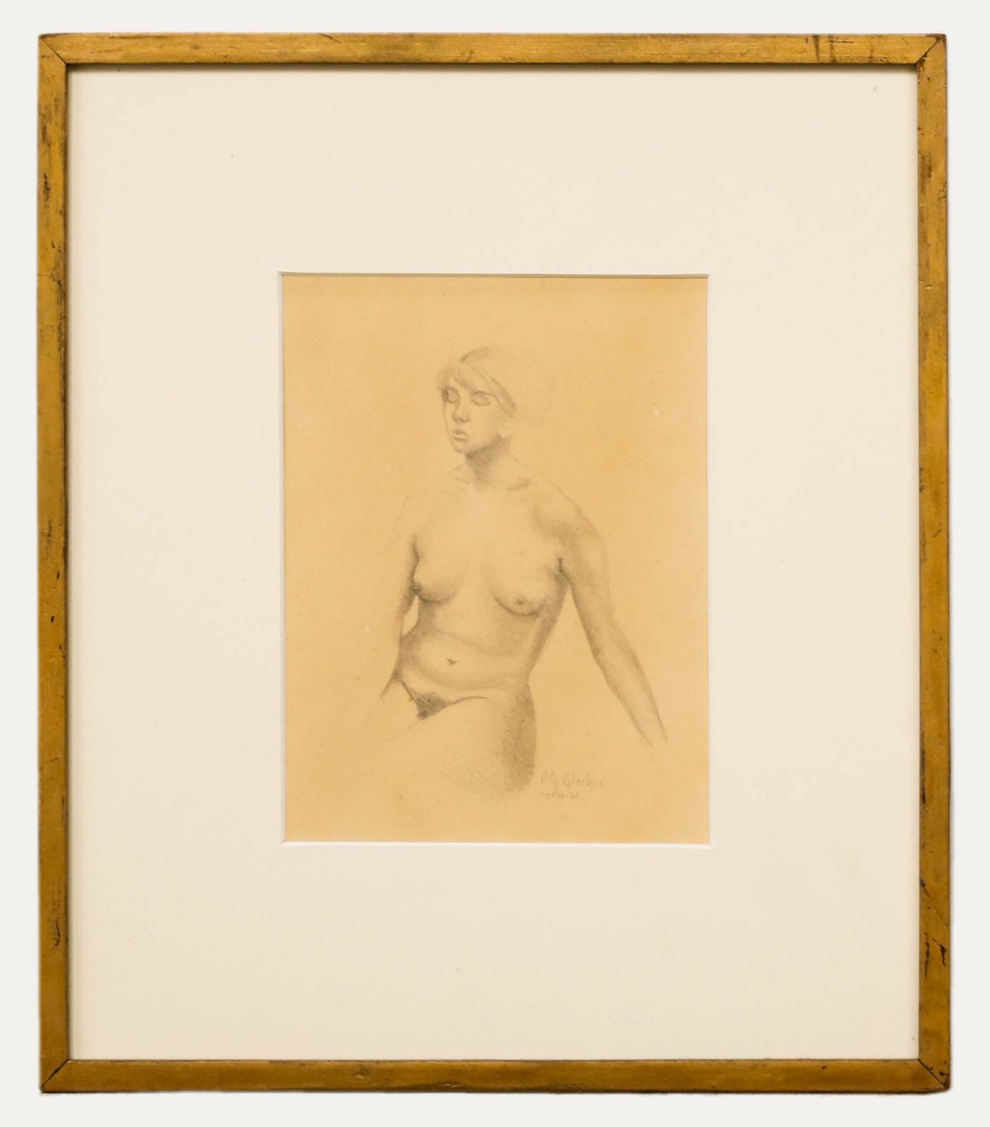 P. G. Blacker 1961 Graphite Drawing, Half Length Study Of The Female Body