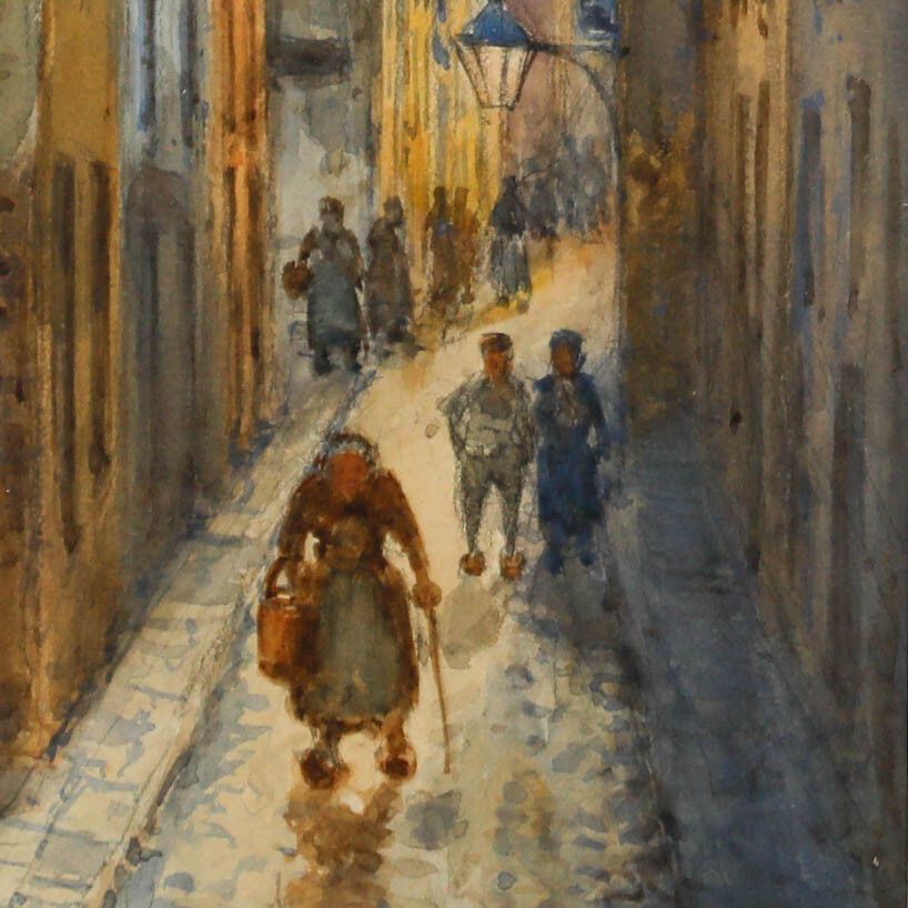 Charles John De Lacy (1856 1936) Framed Watercolour, A Street In Ostend photo Art