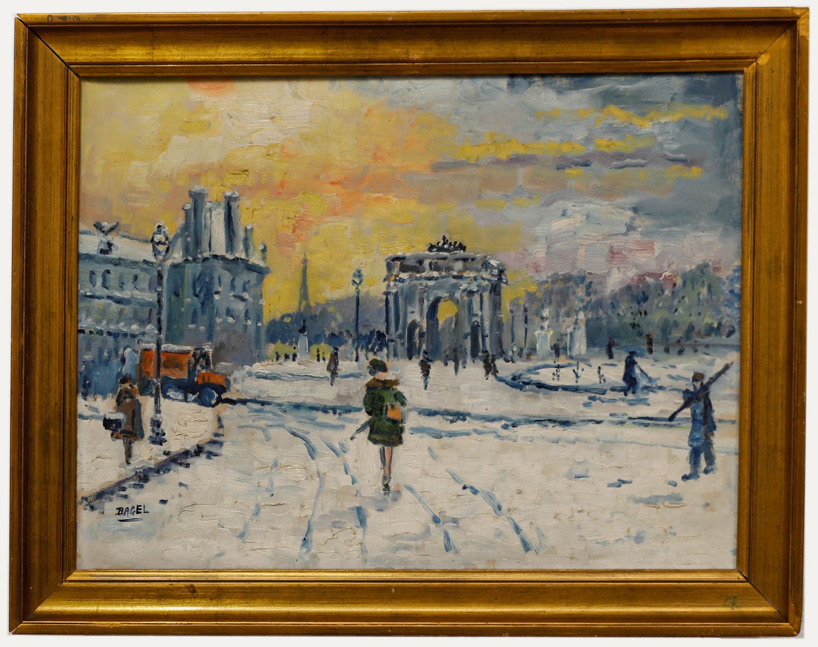 Moses Bahelfer Bagel (1908 1995) Oil, Snow On The Arc De Triomphe