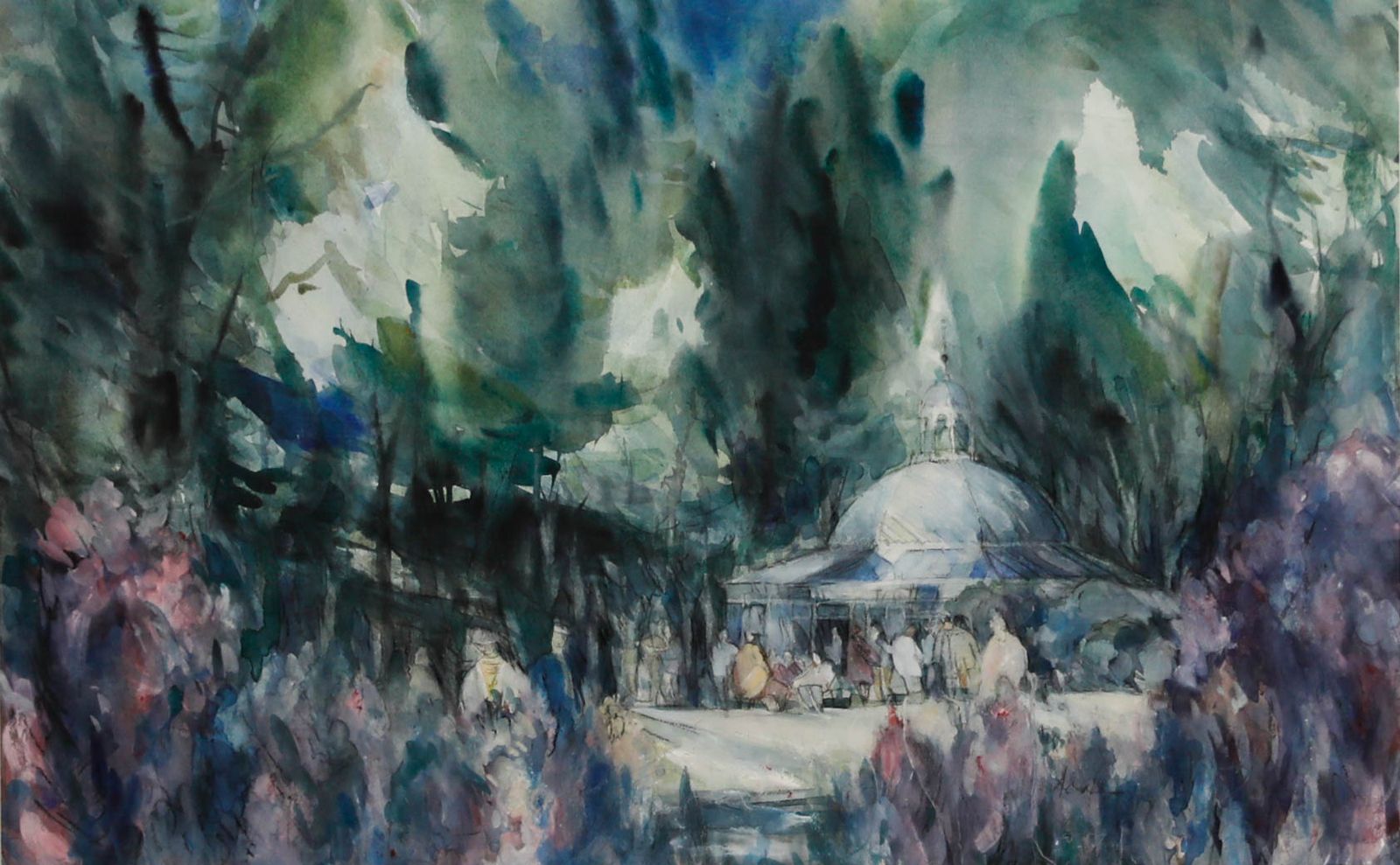 Harold Wharfe 20th Century Watercolour, Celebration In The Pavilion photo furniture