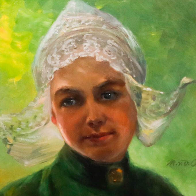 Marie Von Der Osten (B.1856) Late 19th Century Oil, Dutch Girl With A Teacup photo Art