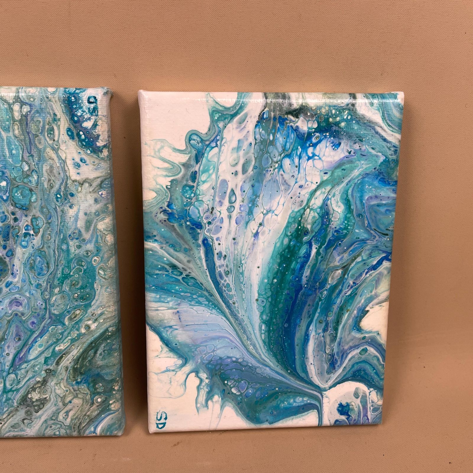 Vintage Marbled Painting Picture Original Artwork Canvas Marble Pattern Wood Frame Painted Art Rectangle 18x13cm Wall Hanging Marbling photo 55.0