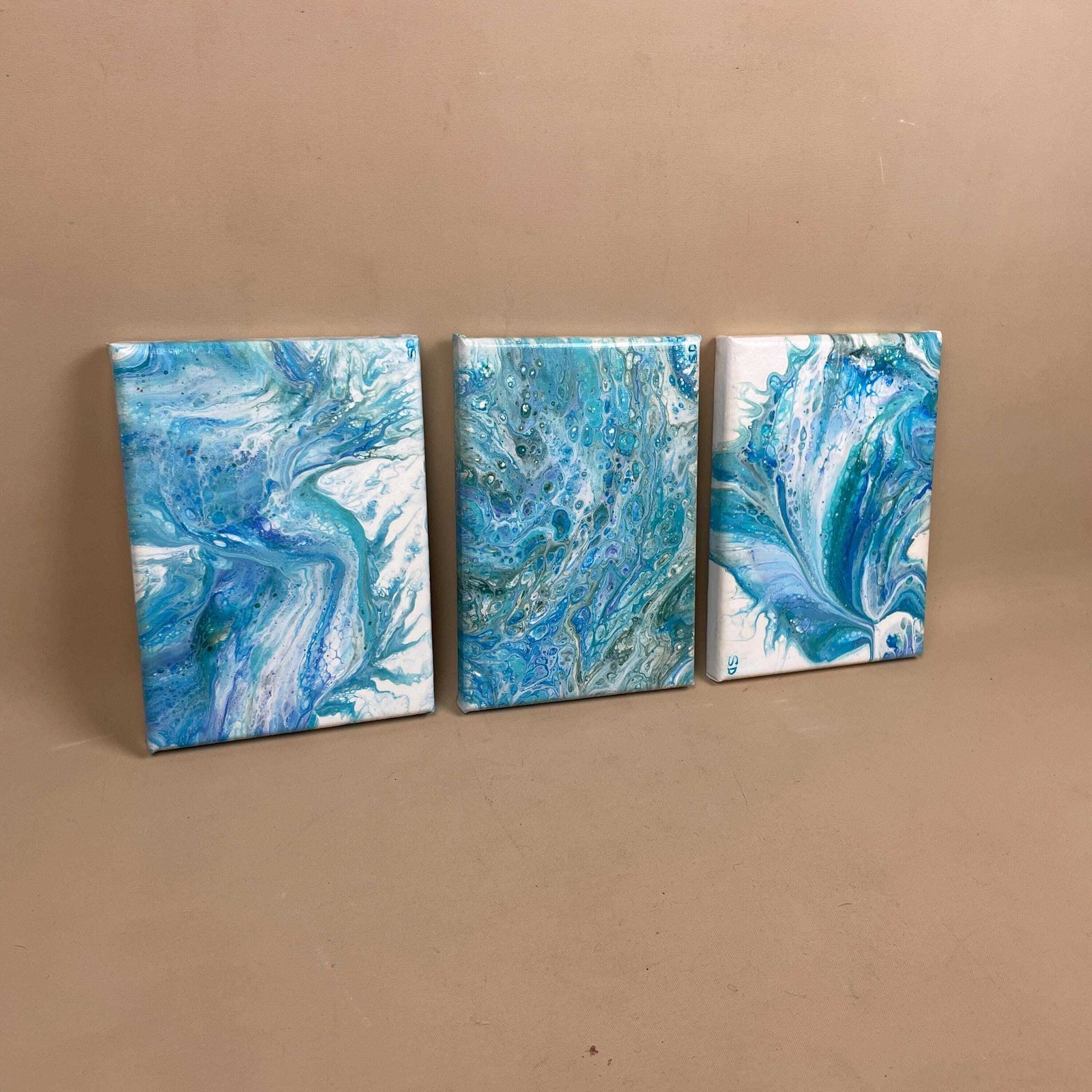 Vintage Marbled Painting Picture Original Artwork Canvas Marble Pattern Wood Frame Painted Art Rectangle 18x13cm Wall Hanging Marbling photo vinterior
