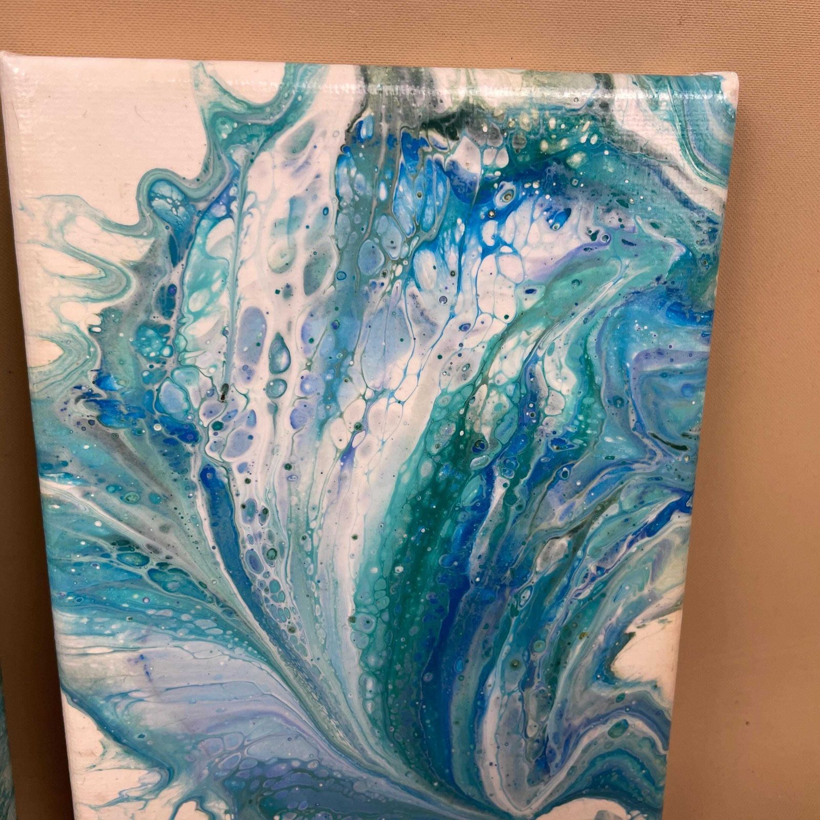 Vintage Marbled Painting Picture Original Artwork Canvas Marble Pattern Wood Frame Painted Art Rectangle 18x13cm Wall Hanging Marbling photo vintage