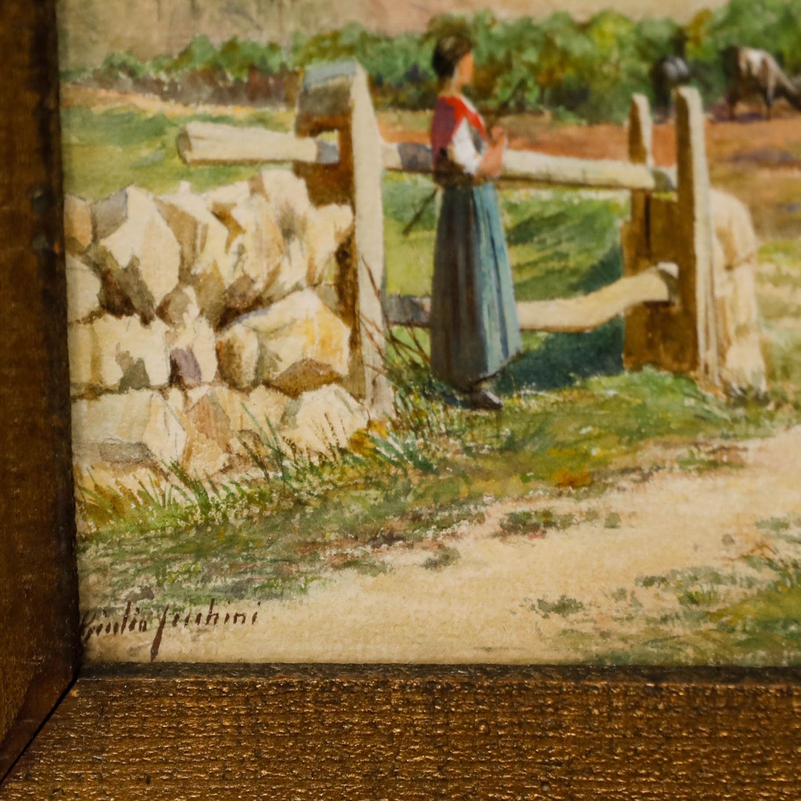 Framed Early 20th Century Watercolour Mountain Goats Busy Grazing photo vinterior