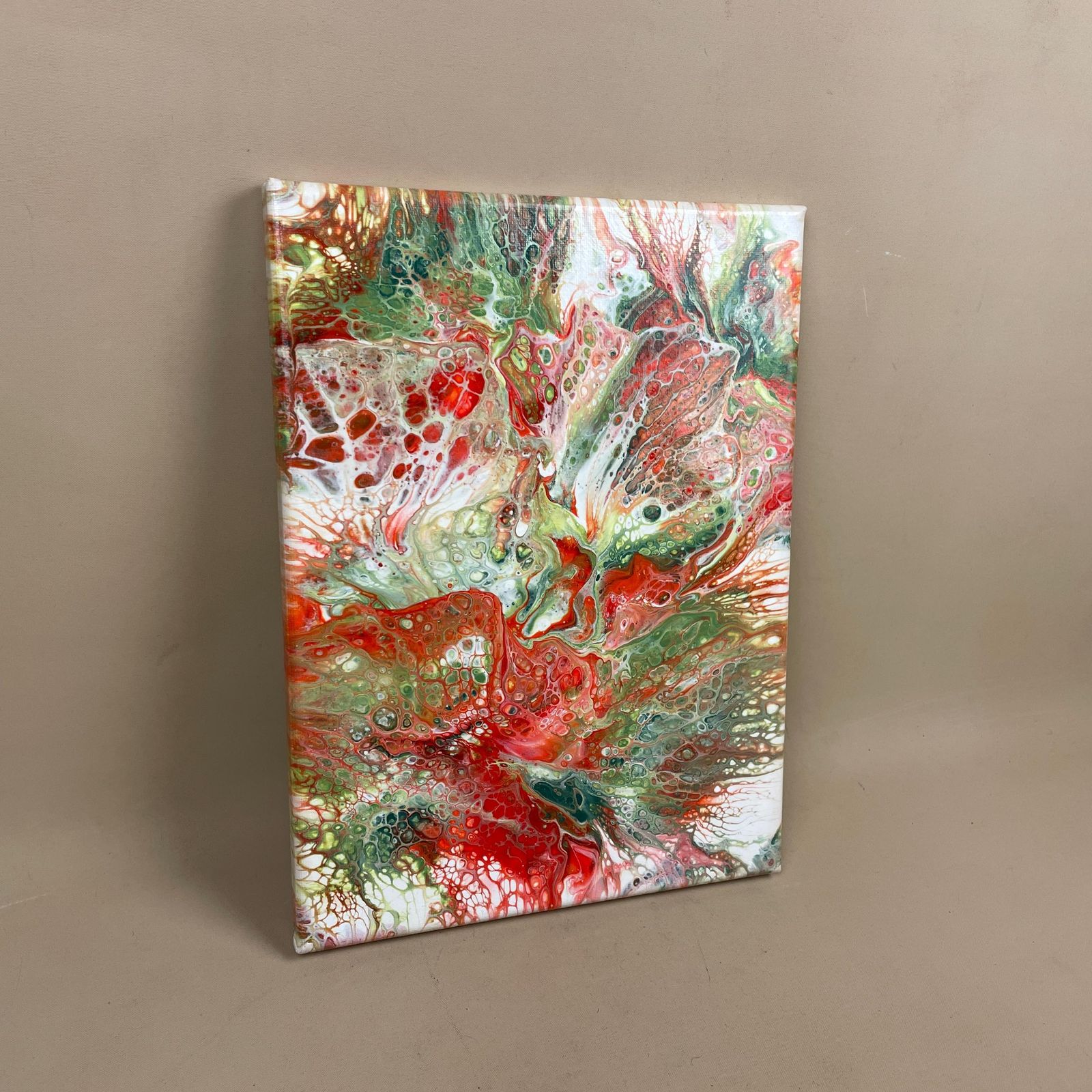 Vintage Marbled Painting Picture Original Artwork On Canvas Marble Pattern Wood Frame Painted Art Rectangle 31x22.7cm Wall Hanging Marbling photo for sale