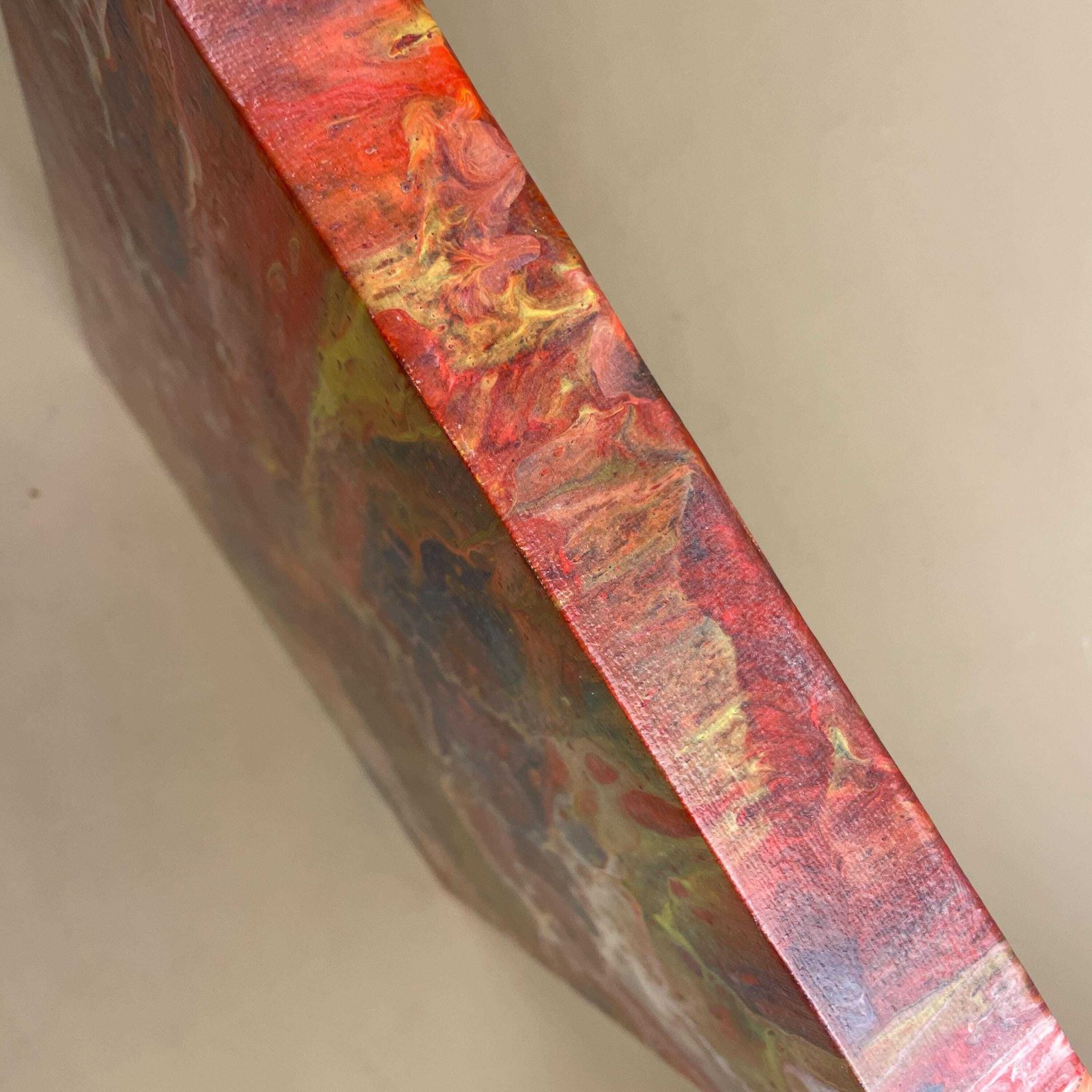 Vintage Marbled Painting Picture Original Artwork Canvas Marble Pattern Wood Frame Painted Art Rectangle 41x31cm Wall Hanging Marbling photo vintage