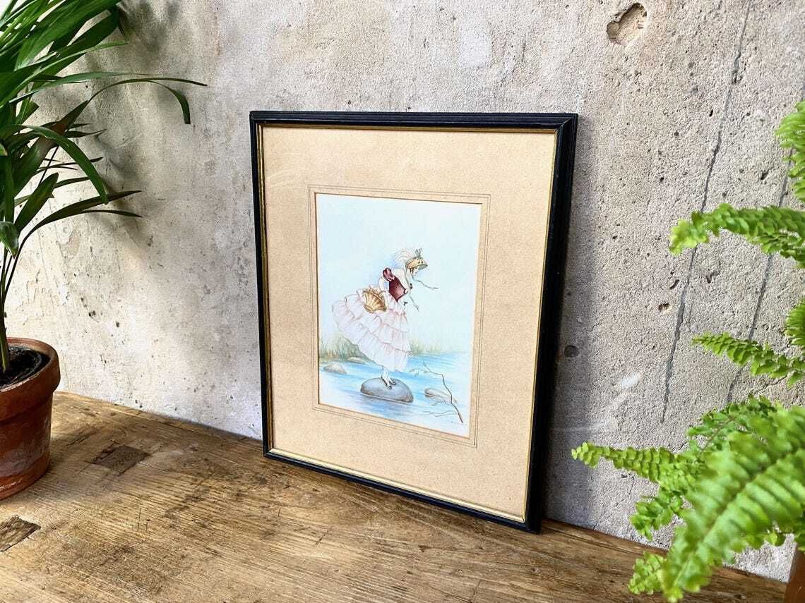 Antique R Mcfarlane Watercolour Painting Lady By A River Signed photo vintage