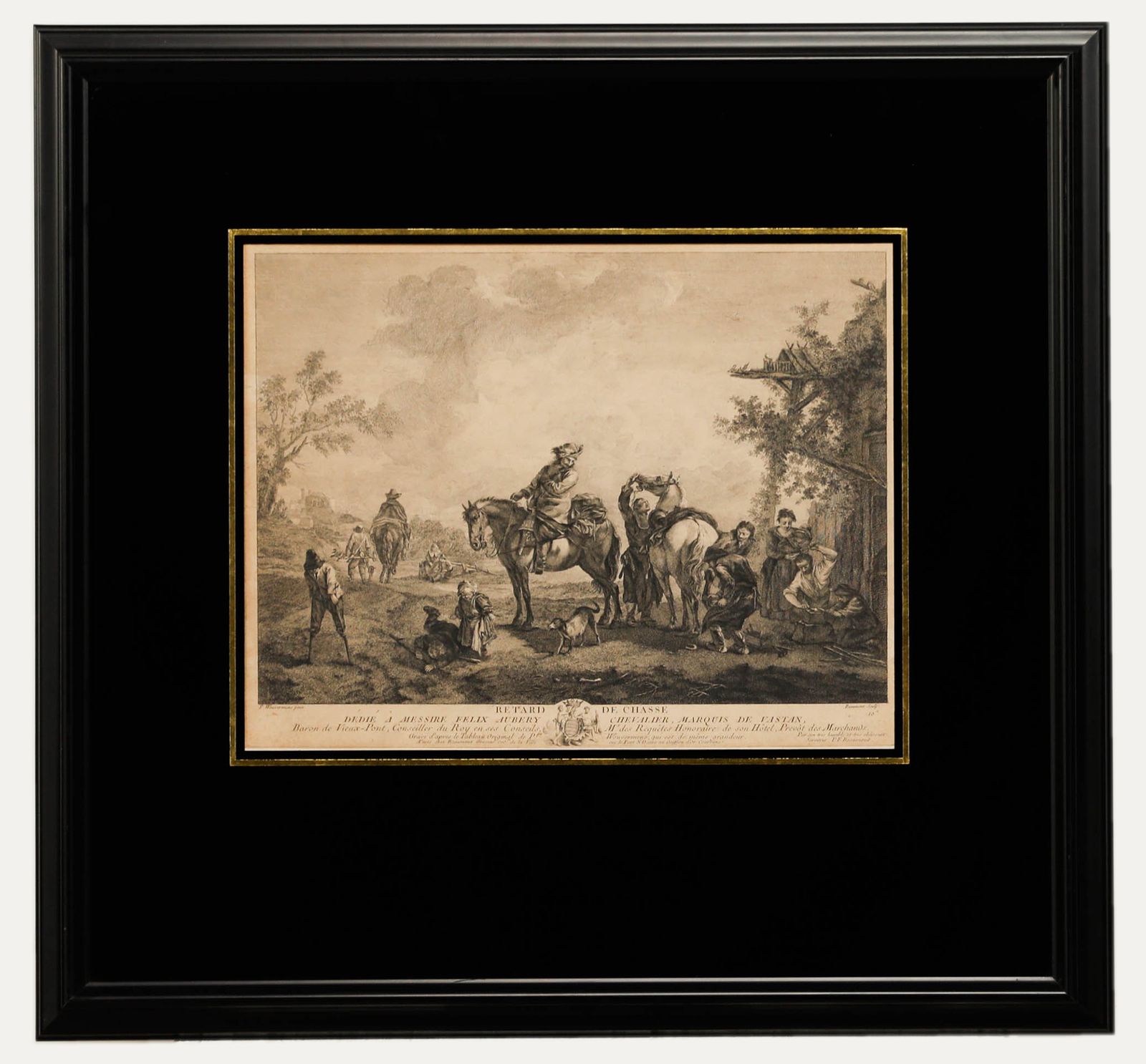 Pierre François Beaumont (1719 1777)  18th Century Engraving, Hunting Delay