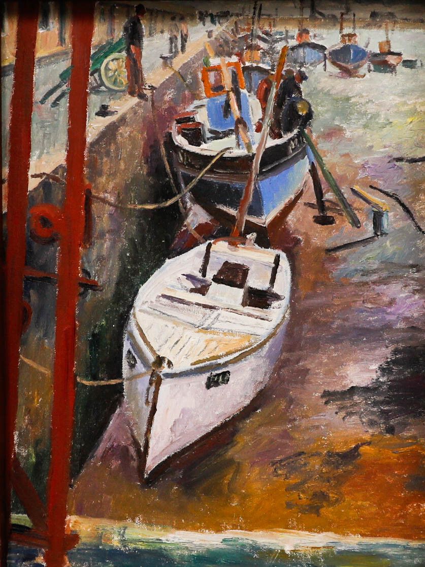 Marjorie Mort (1906 1989) Framed 20th Century Oil, Boat Repairs photo furniture
