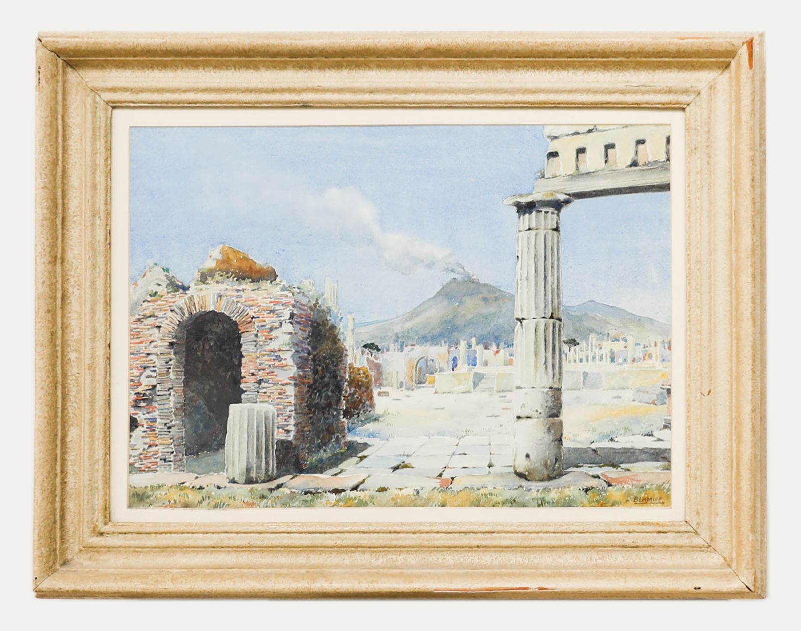 Blamire Framed Mid 20th Century Watercolour, Smouldering Volcano