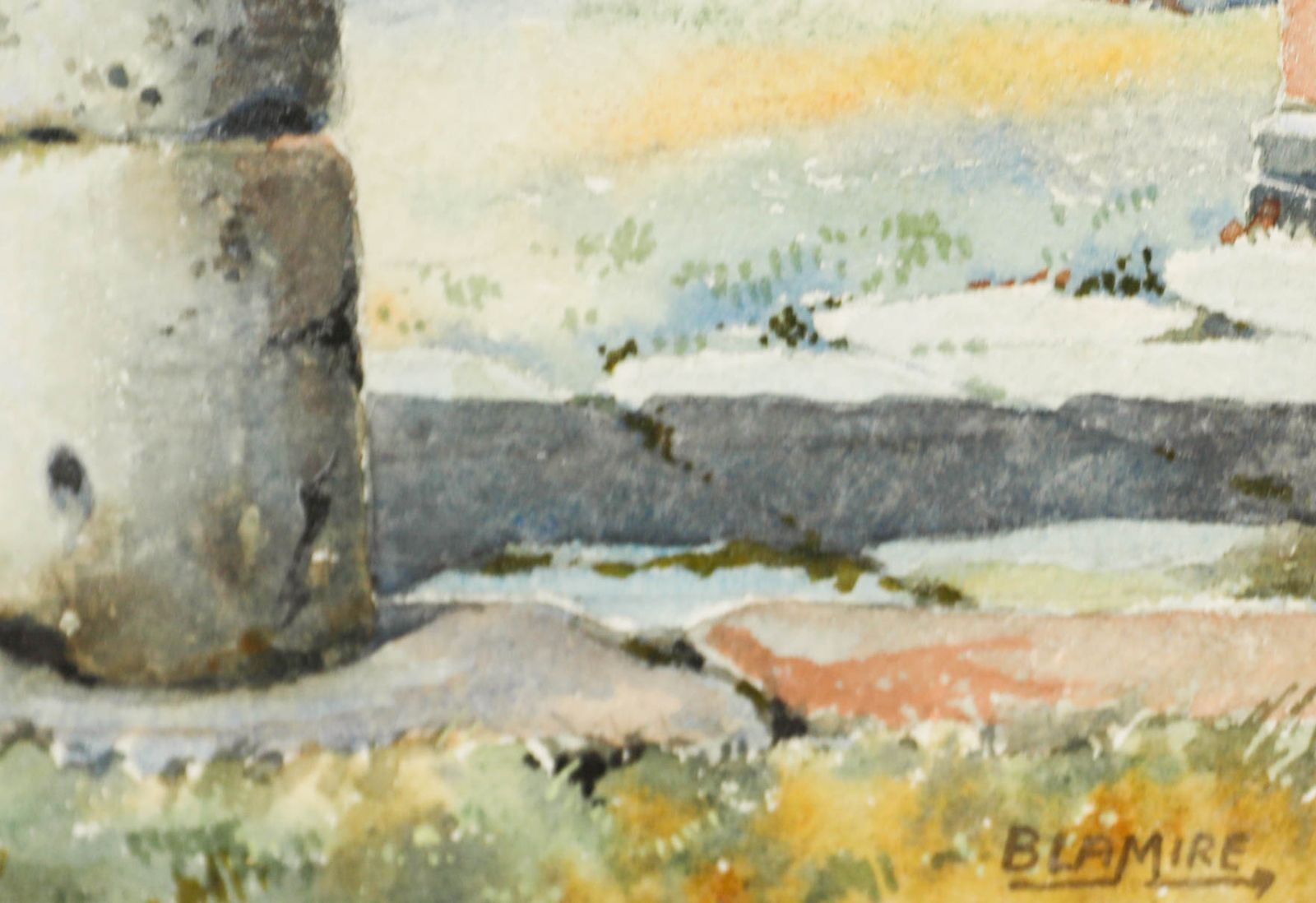 Blamire Framed Mid 20th Century Watercolour, Smouldering Volcano photo vinterior