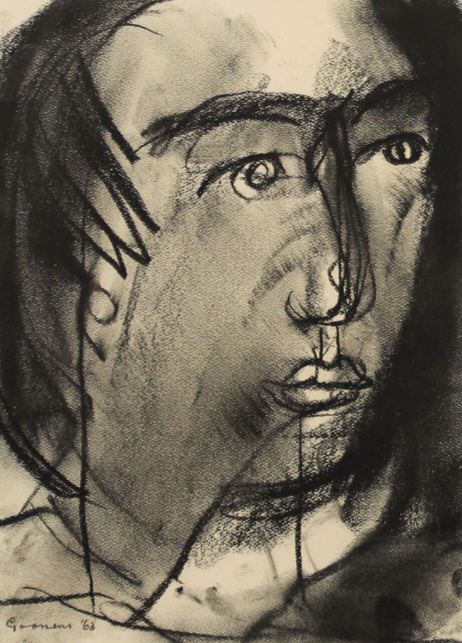 Anton Goossens (1903 1980)  1963 Charcoal Drawing, Wide Eyed Stare photo furniture