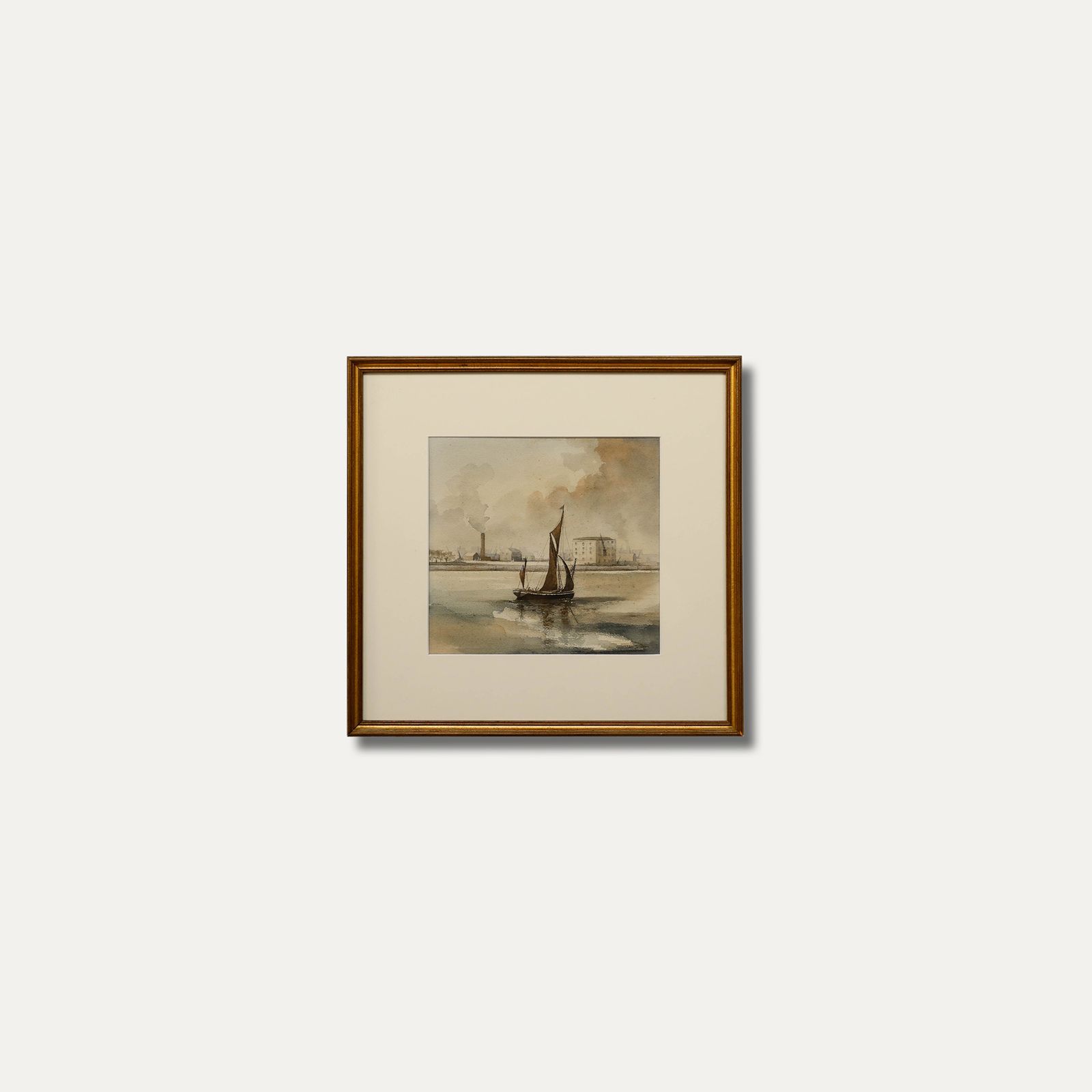Annette Johnson Framed Mid 20th Century Watercolour, Boat Near Docklands photo buy