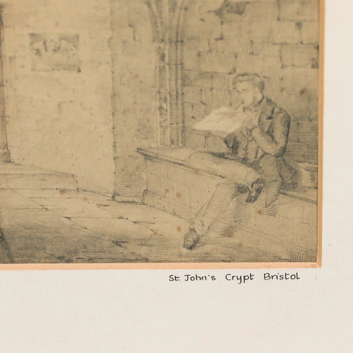 Joseph Henry Hirst (1863–1945) Graphite Drawing, St. John's Crypt Bristol photo vintage