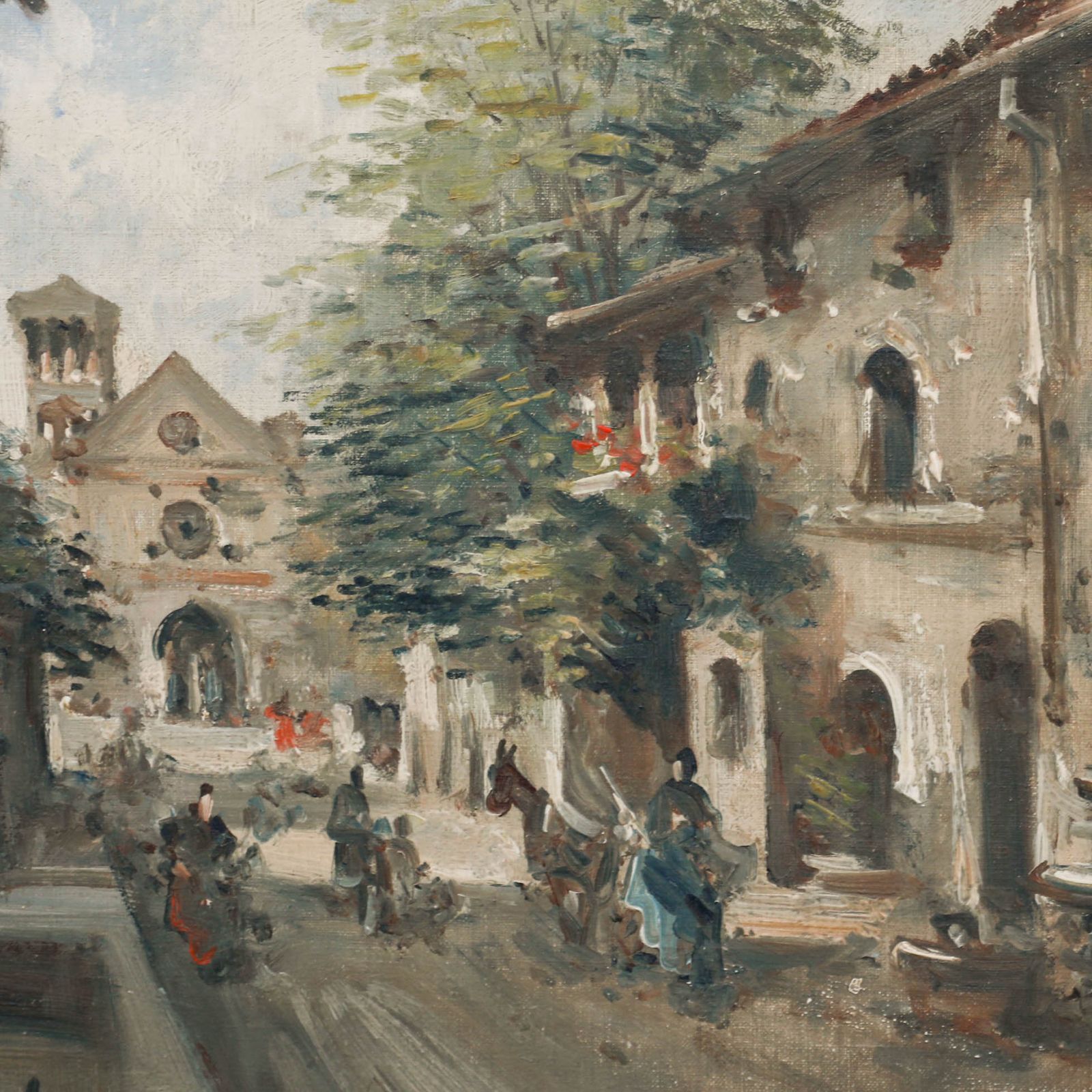 Riva Spanish School  1940 Oil, Spanish Street In Summer photo Art