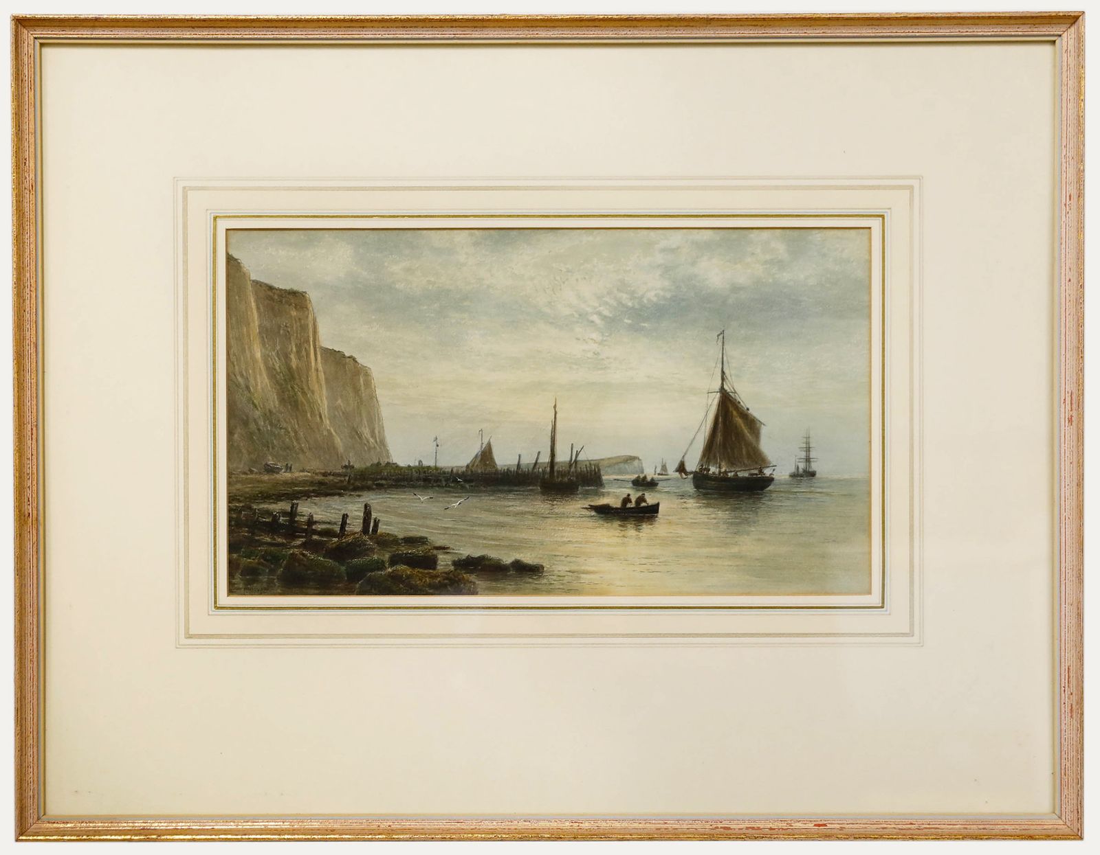Fredrick Miller (Fl.1880 1892) Framed Watercolour, Boats Arriving At Newhaven