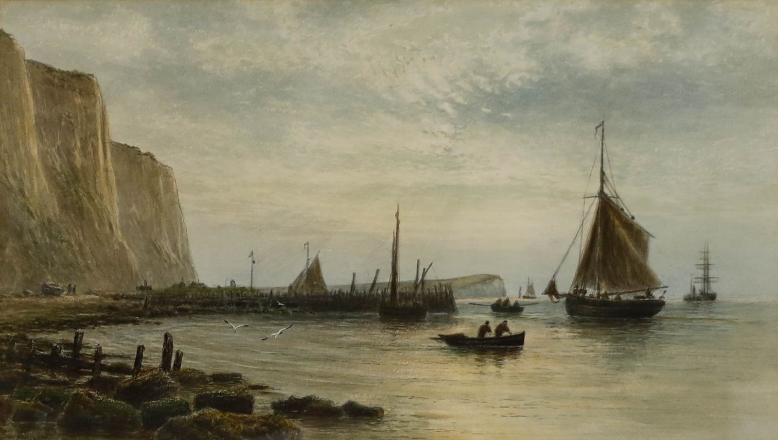 Fredrick Miller (Fl.1880 1892) Framed Watercolour, Boats Arriving At Newhaven photo furniture