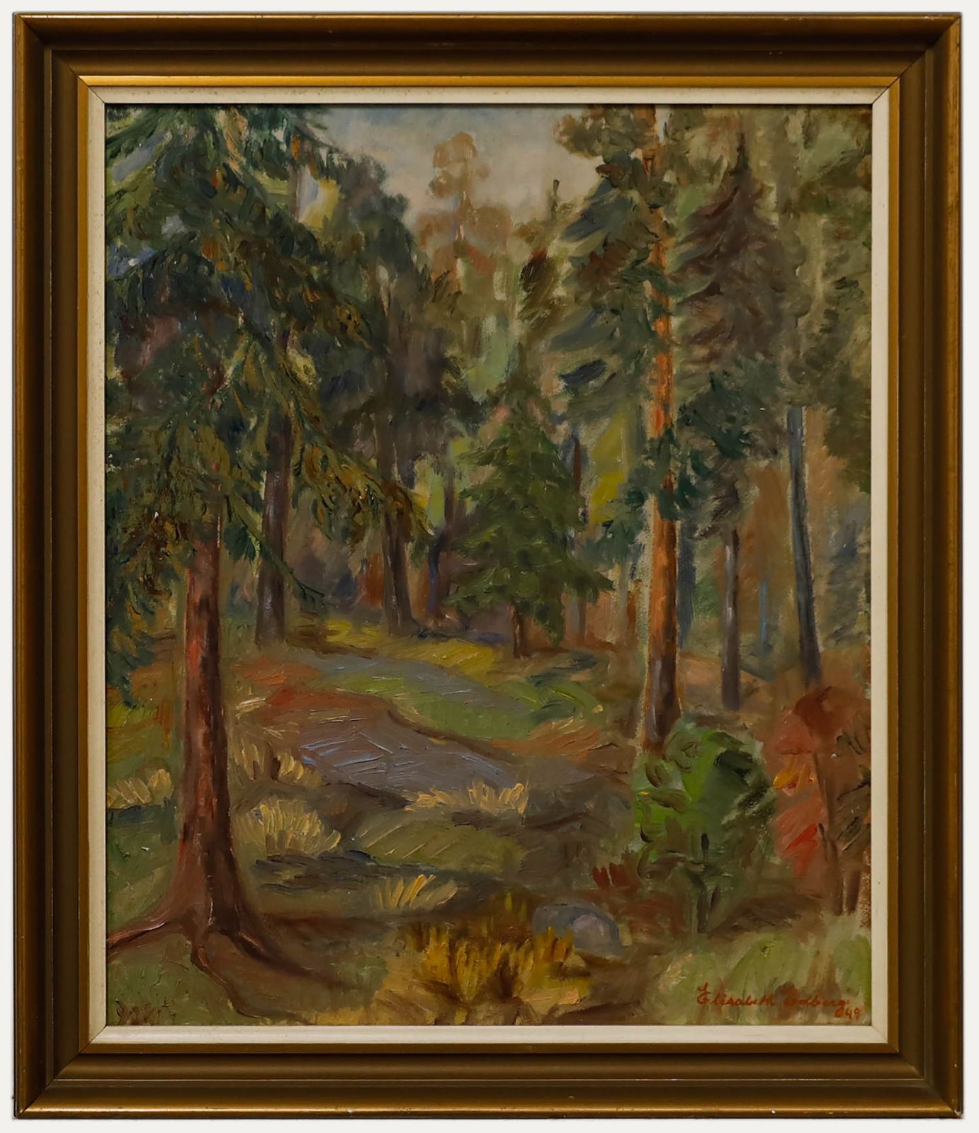 Elisabeth Edberg Scandinavian Mid 20th Century Oil, A Woodland Stream