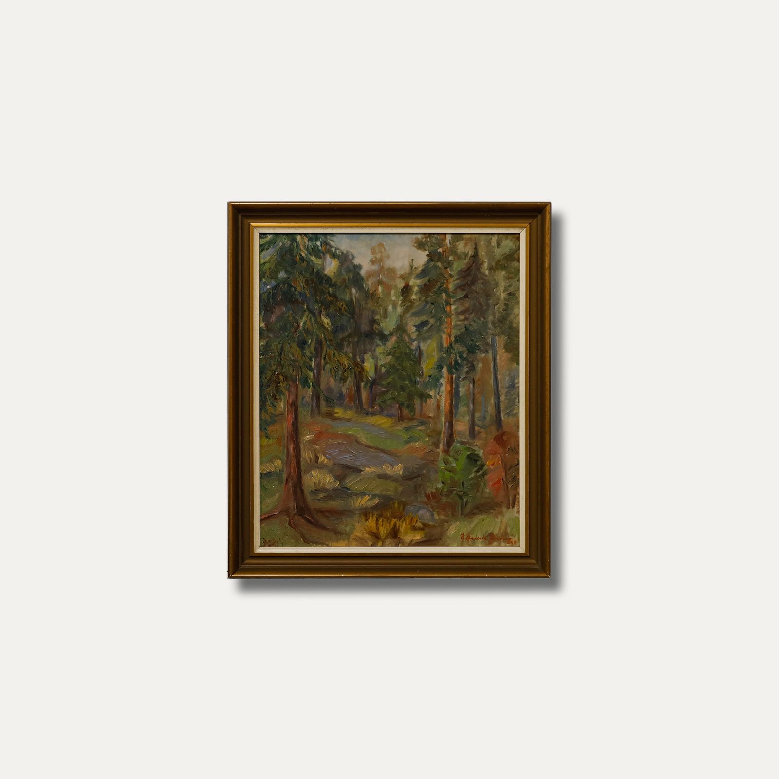 Elisabeth Edberg Scandinavian Mid 20th Century Oil, A Woodland Stream photo buy