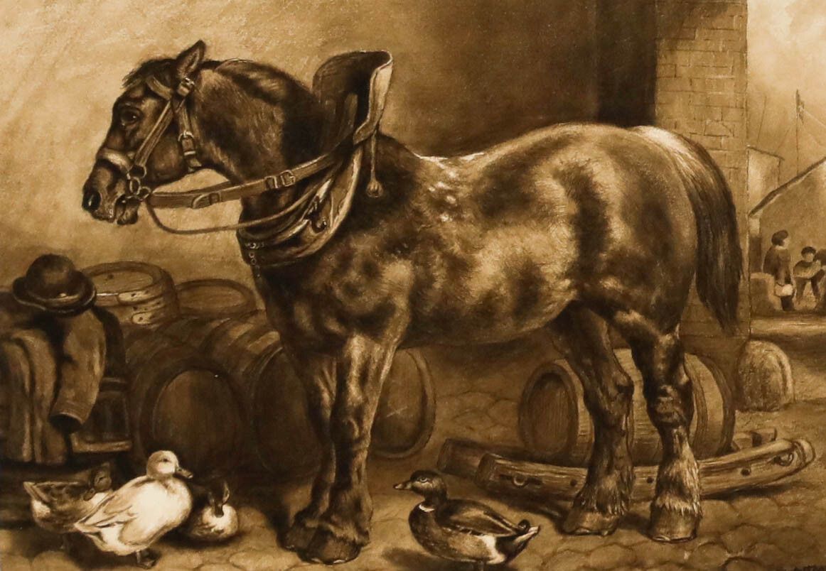 Edith Mary Cottam (1864 1942) Framed Watercolour, Working Horse At The Yard photo furniture