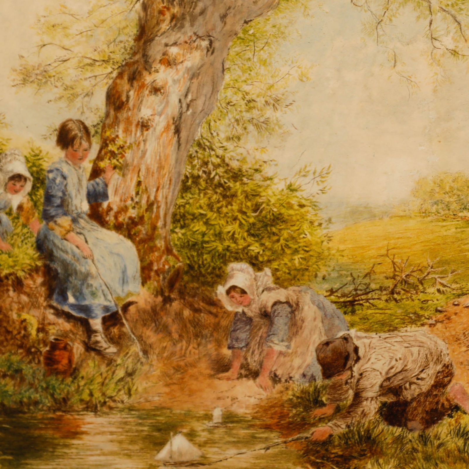 B. Wish Framed Late 19th Century Watercolour, The Toy Boat Race photo Art
