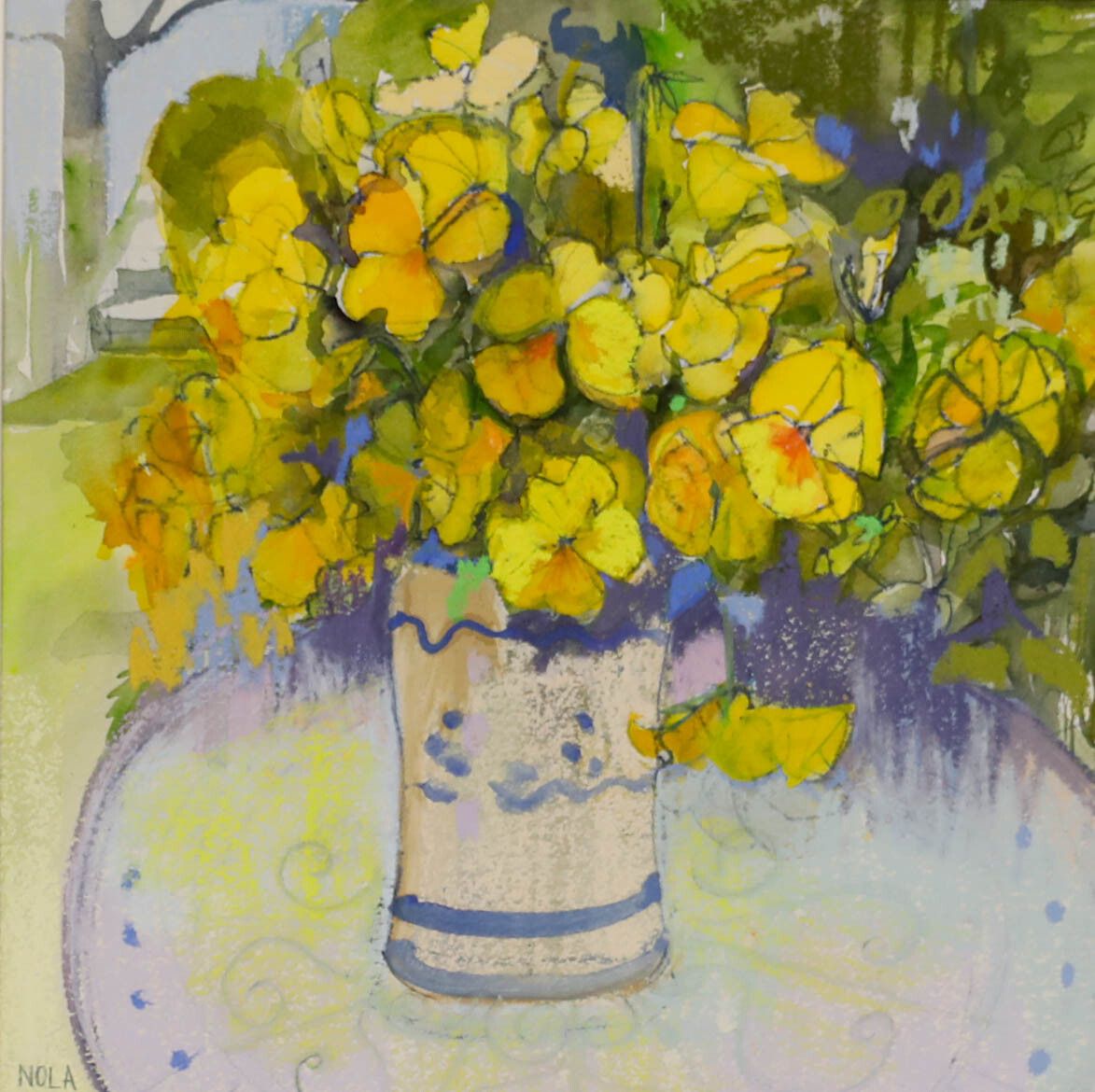 Nola Armstrong 20th Century Mixed Media, Pansies In The Garden photo furniture